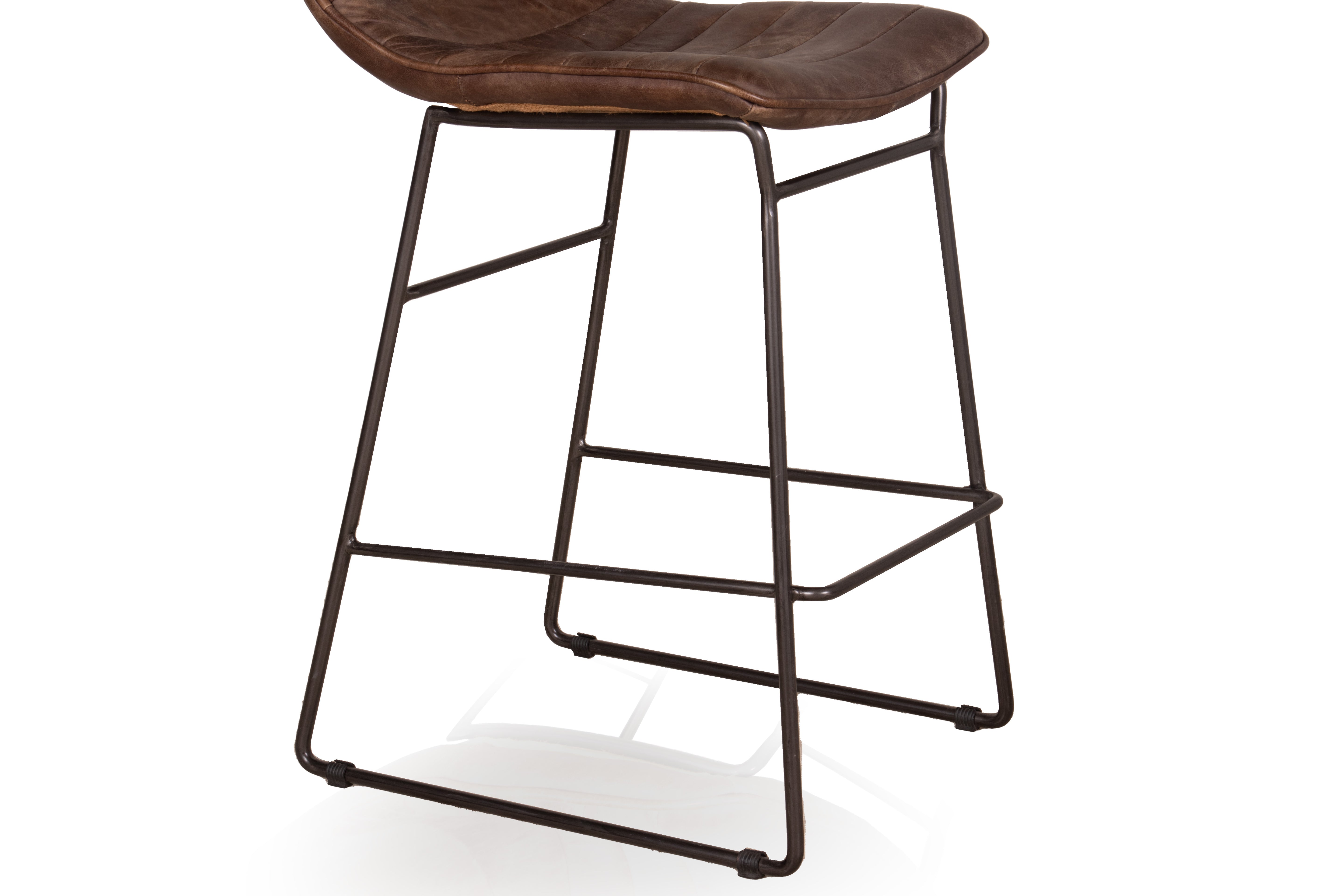 Channeled Brown Leather Counter Stool