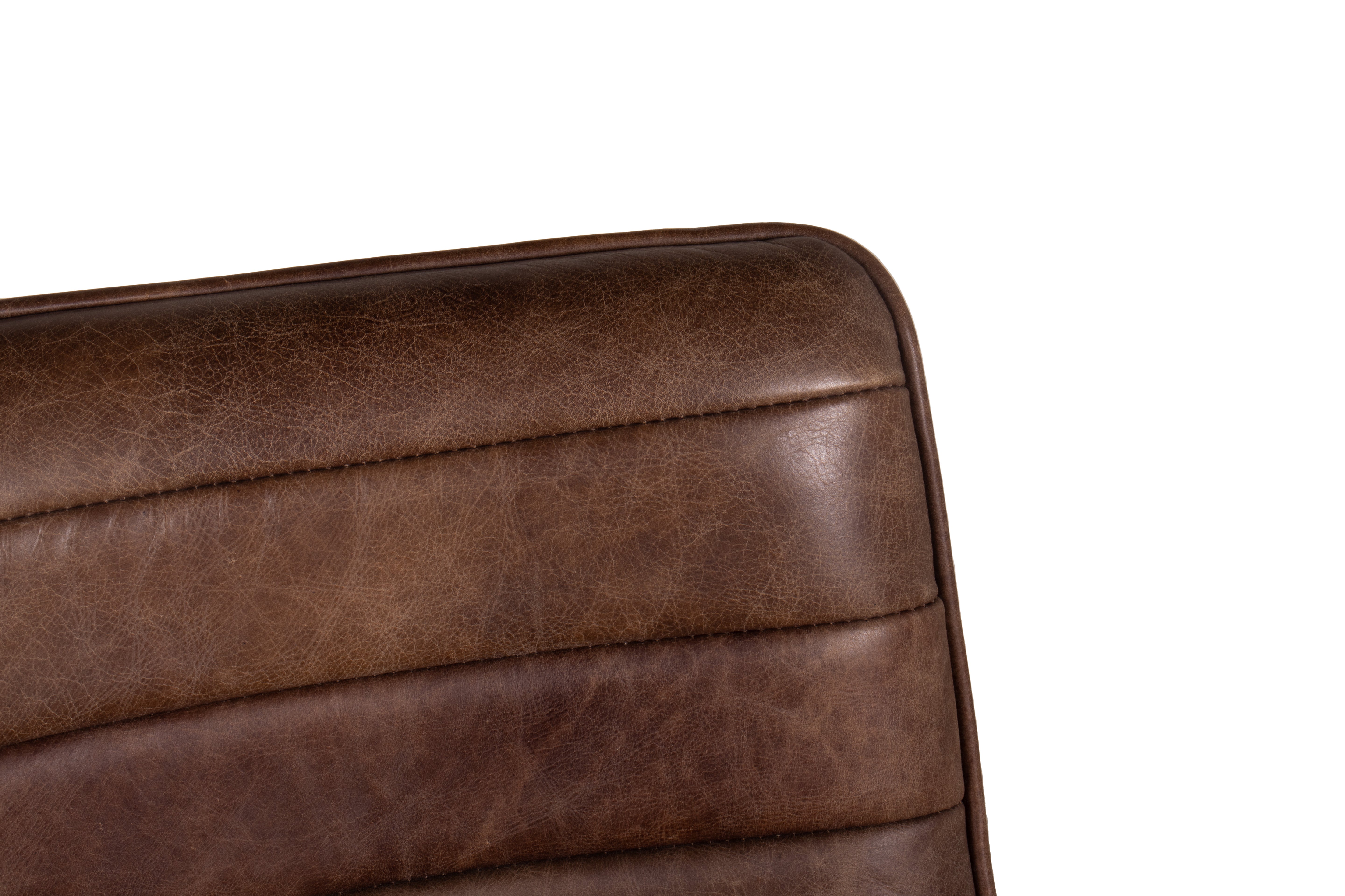 Channeled Brown Leather Counter Stool