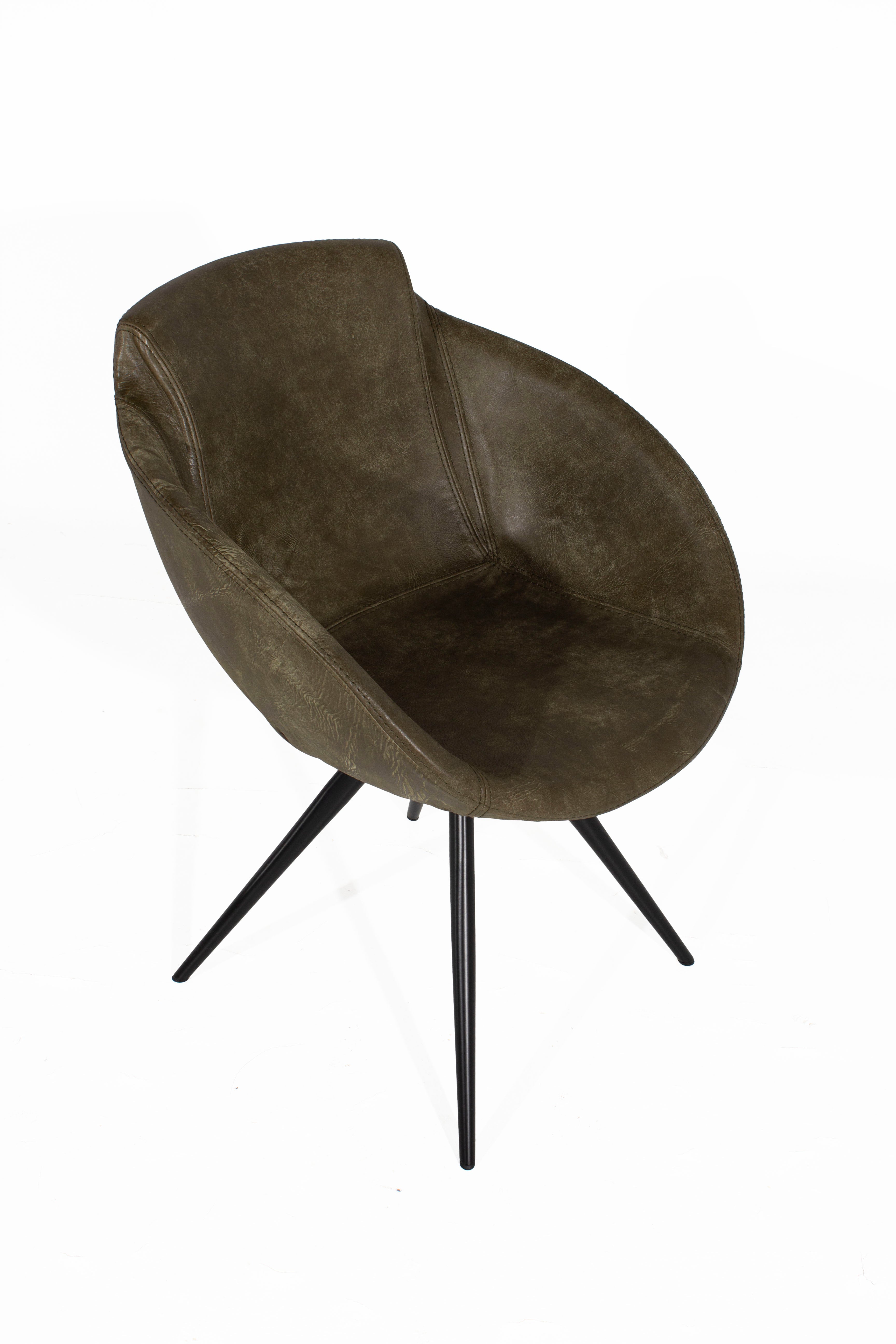 Modern Olive Leather Tub Dining Chair