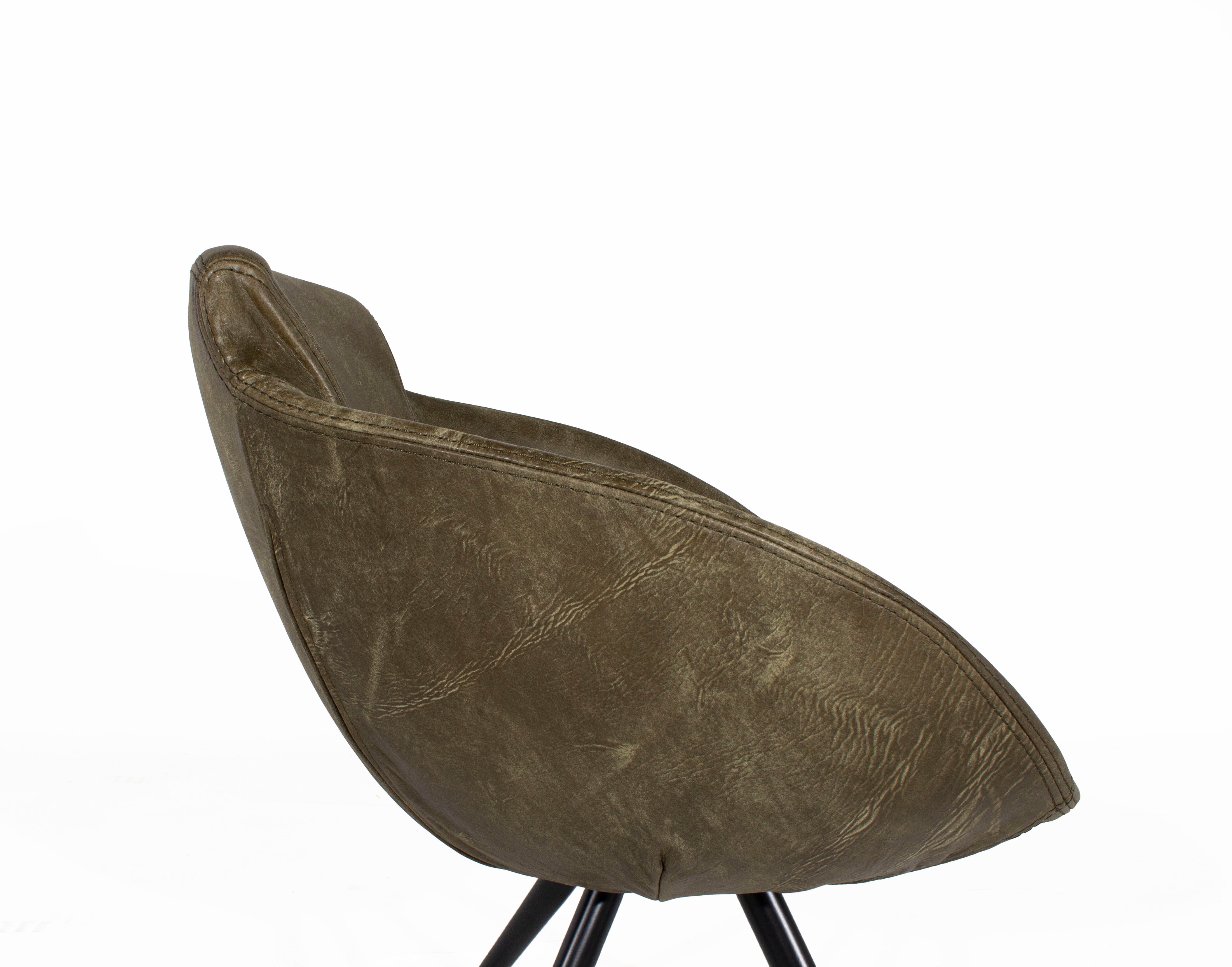 Modern Olive Leather Tub Dining Chair