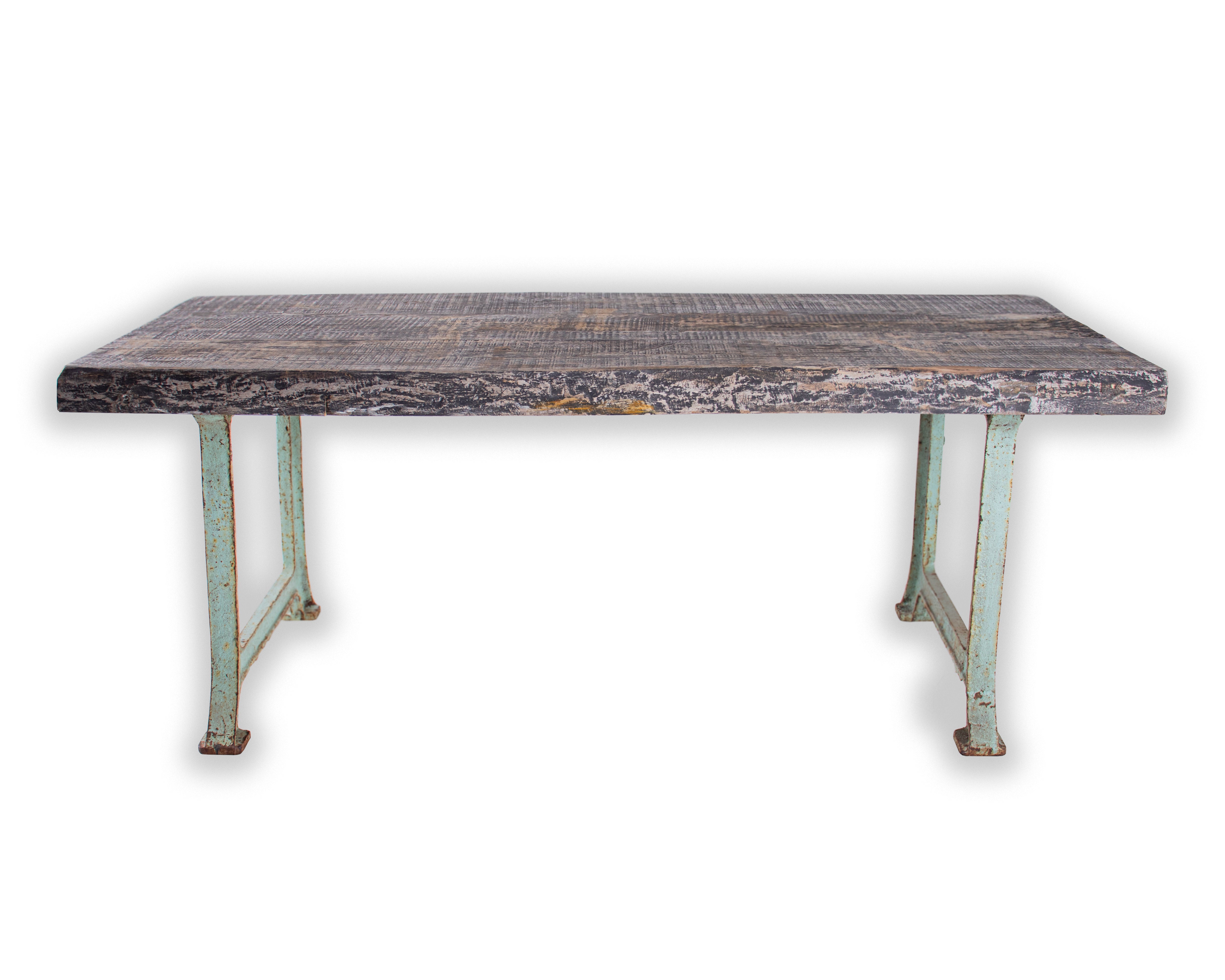 Antique Reclaimed Wood Counter Height Dining Table on Steel Base