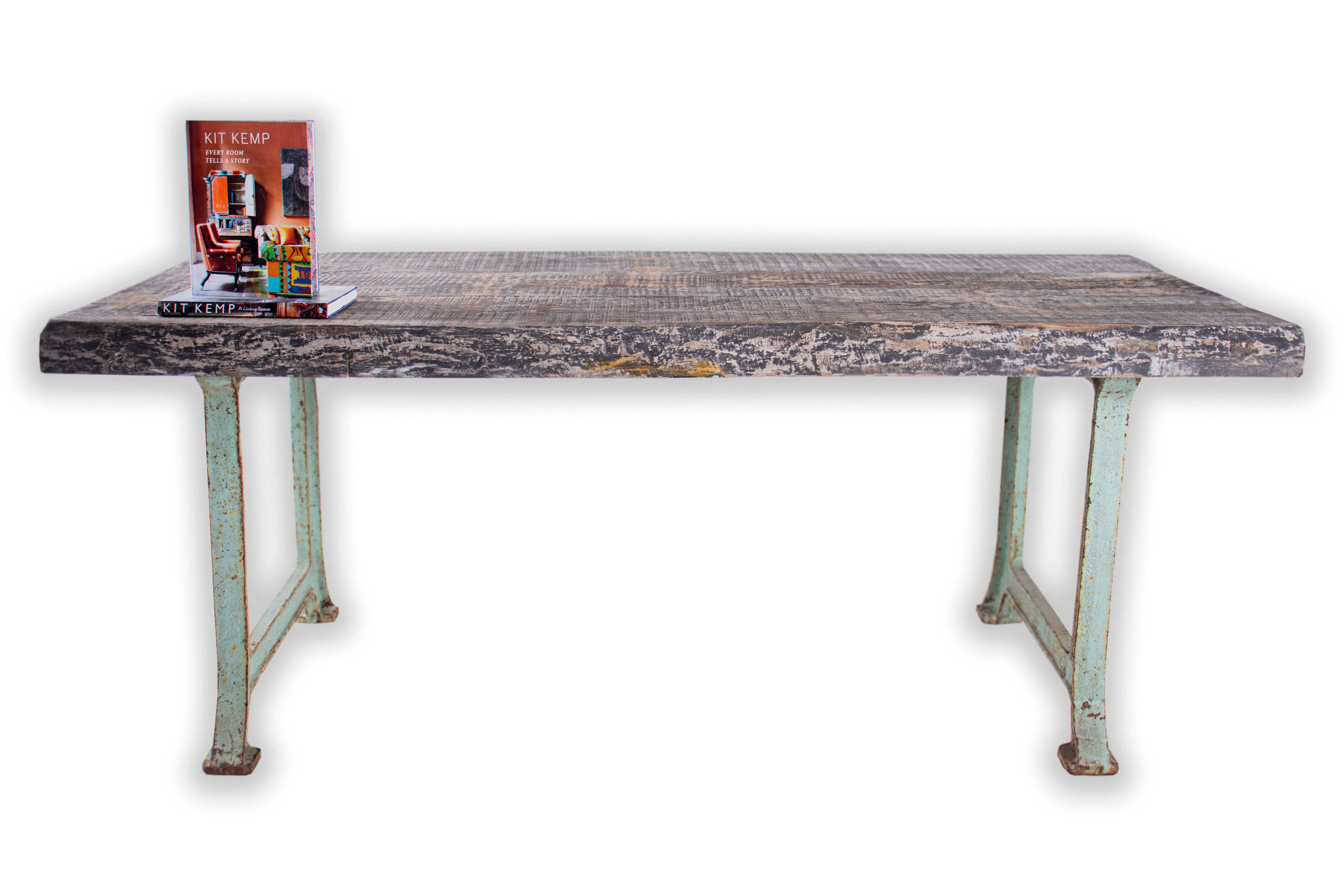 Antique Reclaimed Wood Counter Height Dining Table on Steel Base