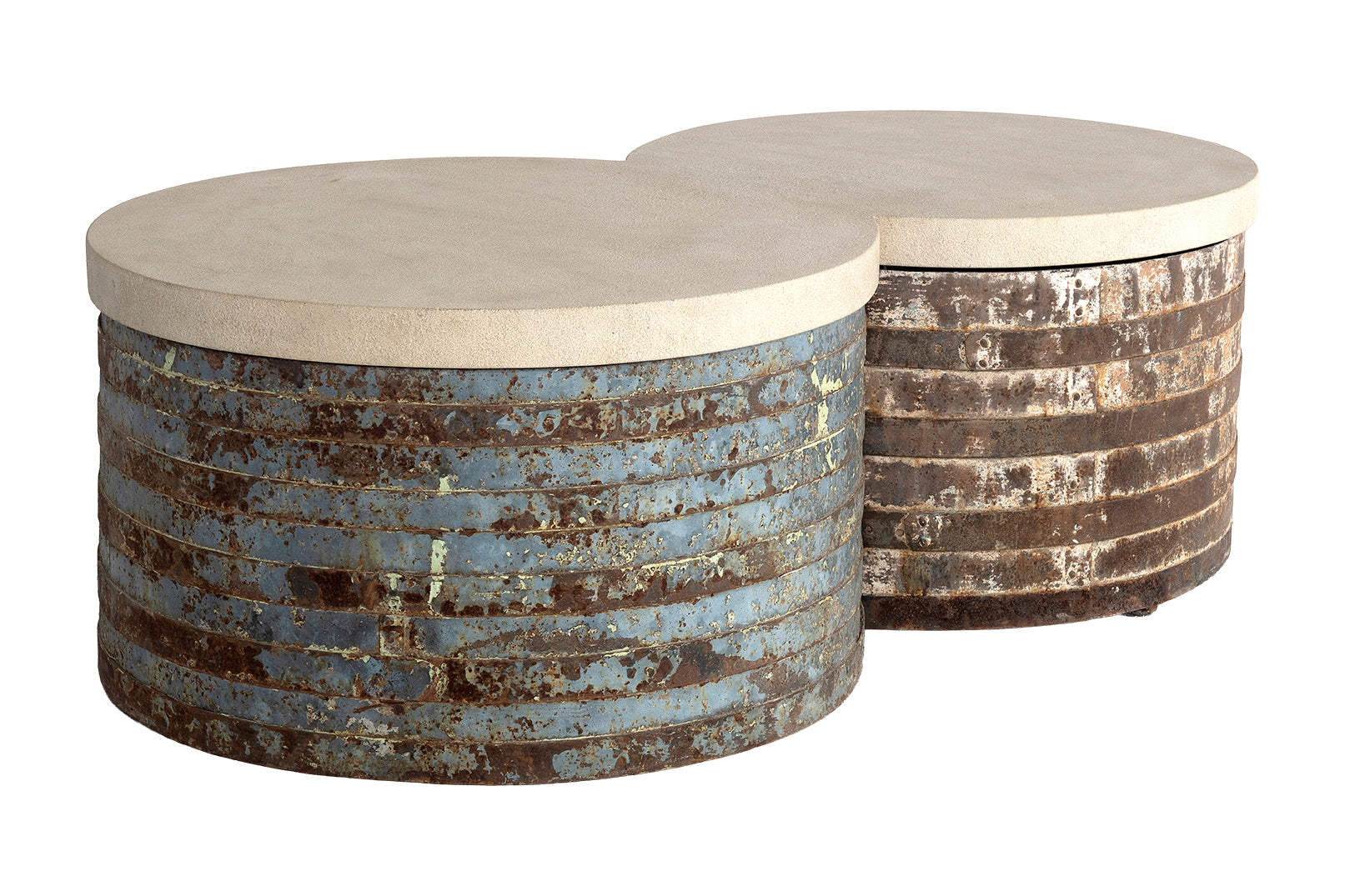 Vintage French Barrel Coffee Table with Limestone Top