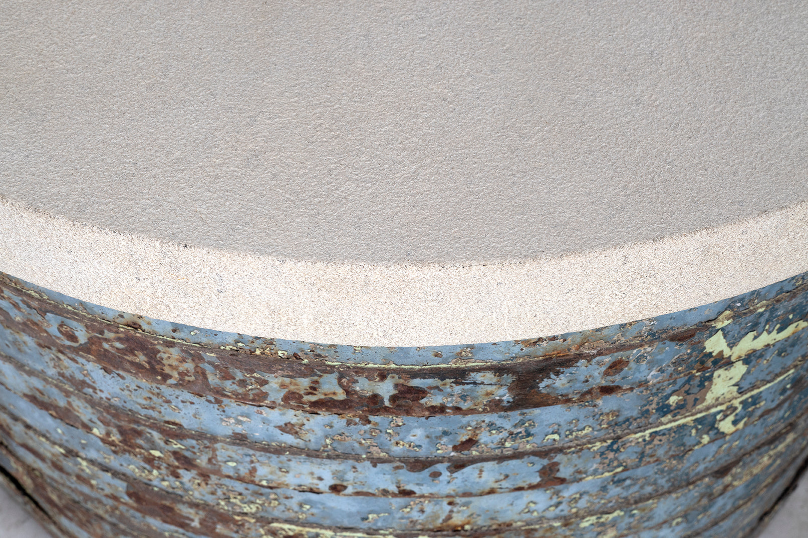 Vintage French Barrel Coffee Table with Limestone Top