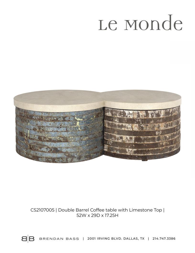 Vintage French Barrel Coffee Table with Limestone Top
