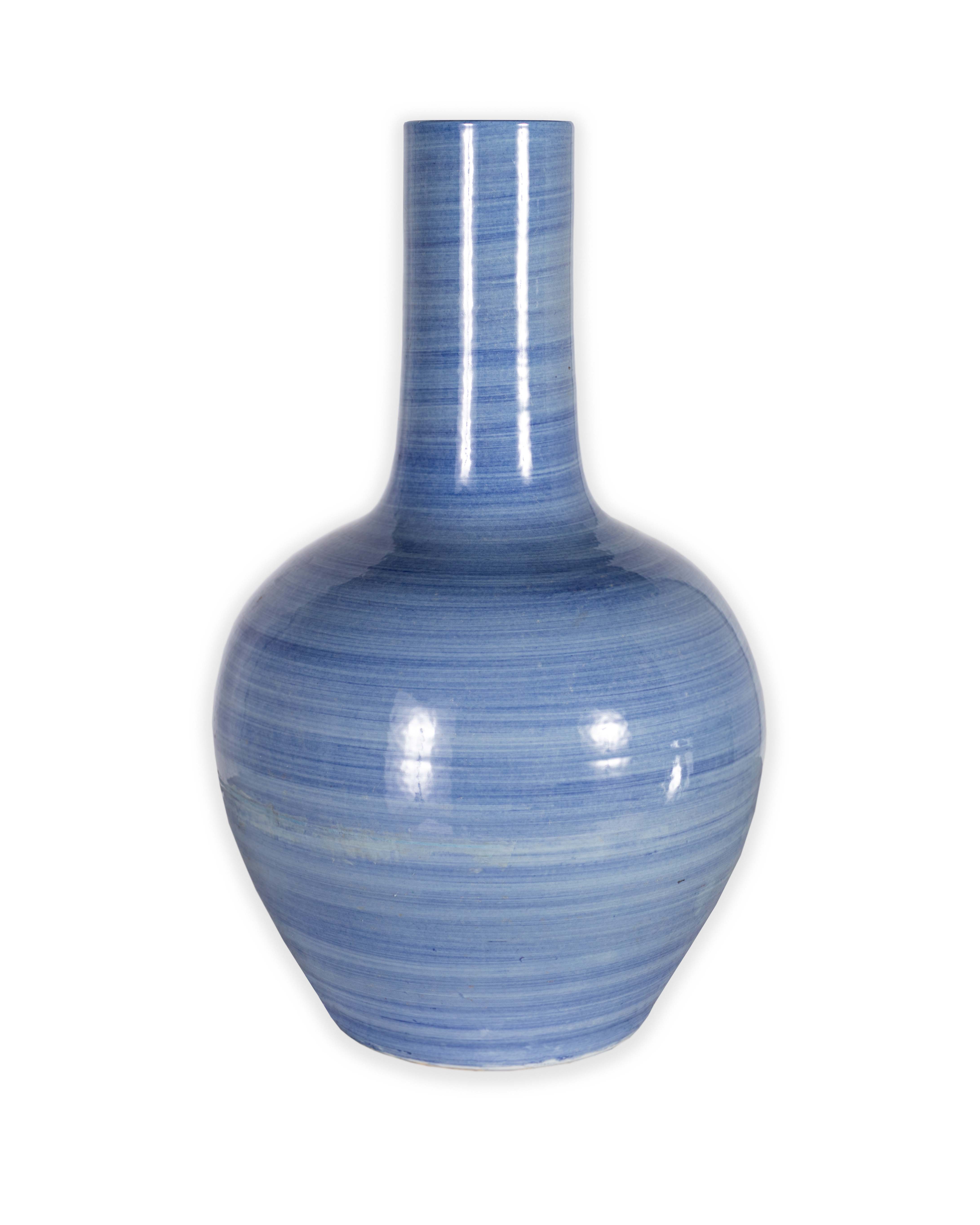 Monumental Painted Blue Glazed Vase