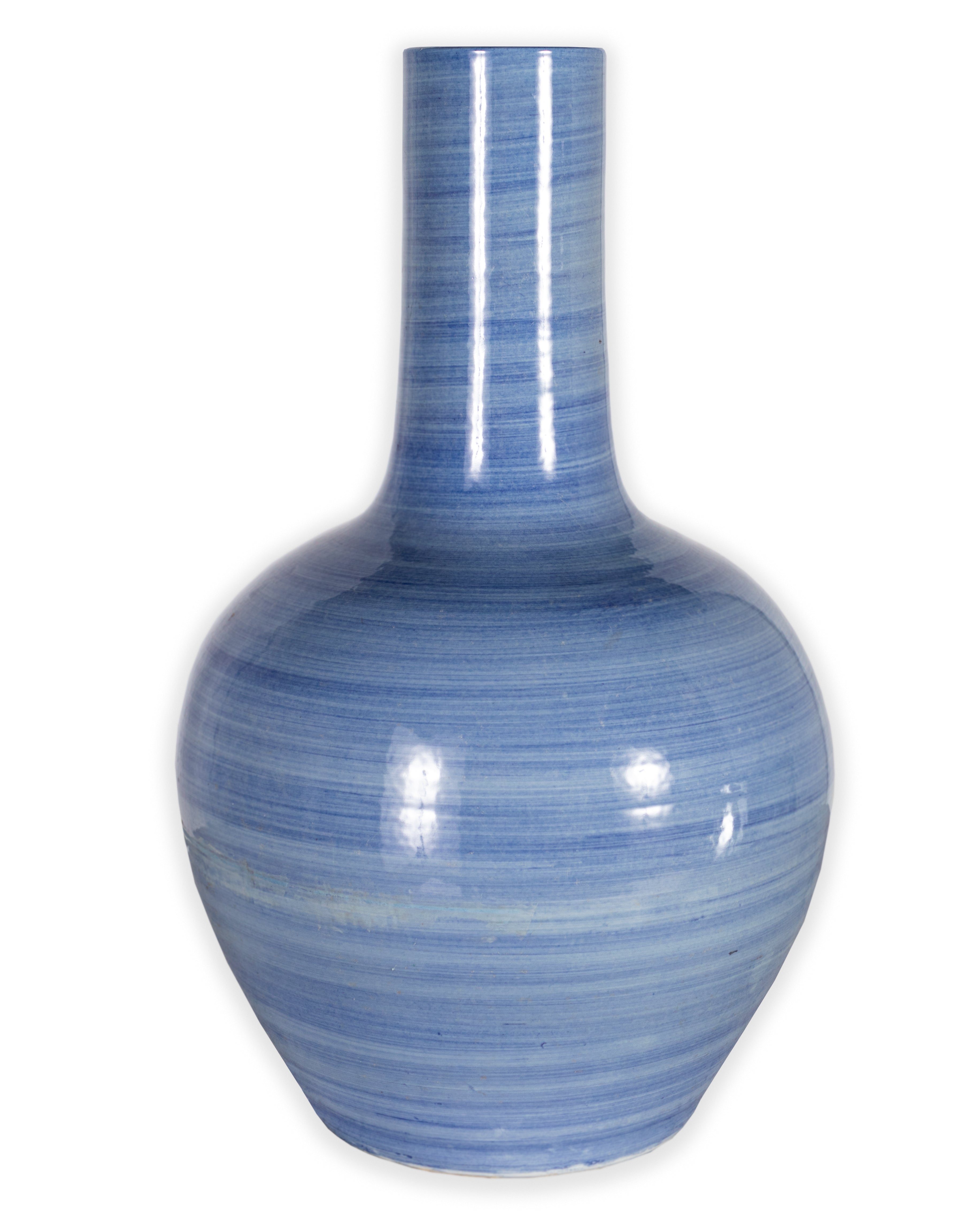 Monumental Painted Blue Glazed Vase