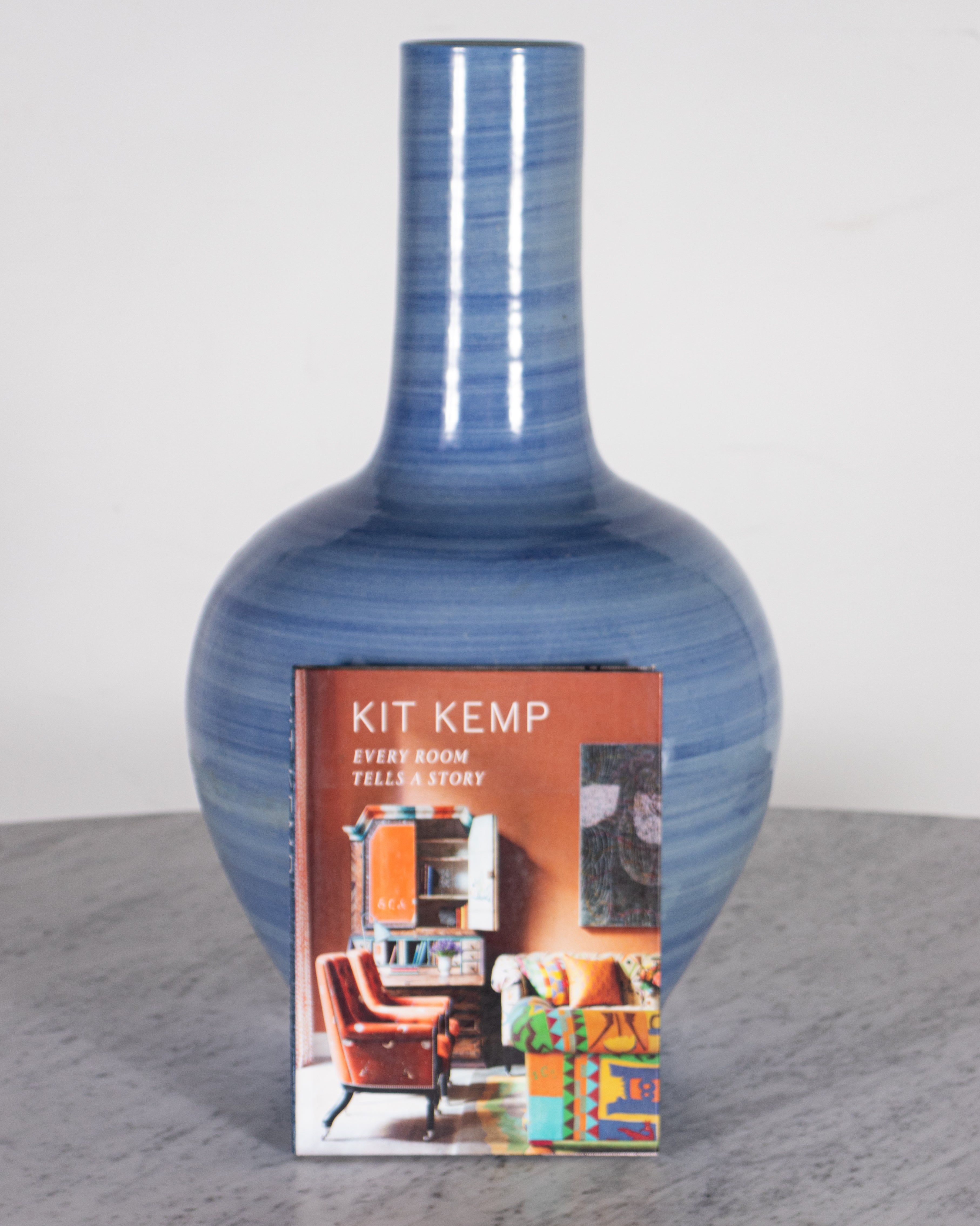 Monumental Painted Blue Glazed Vase