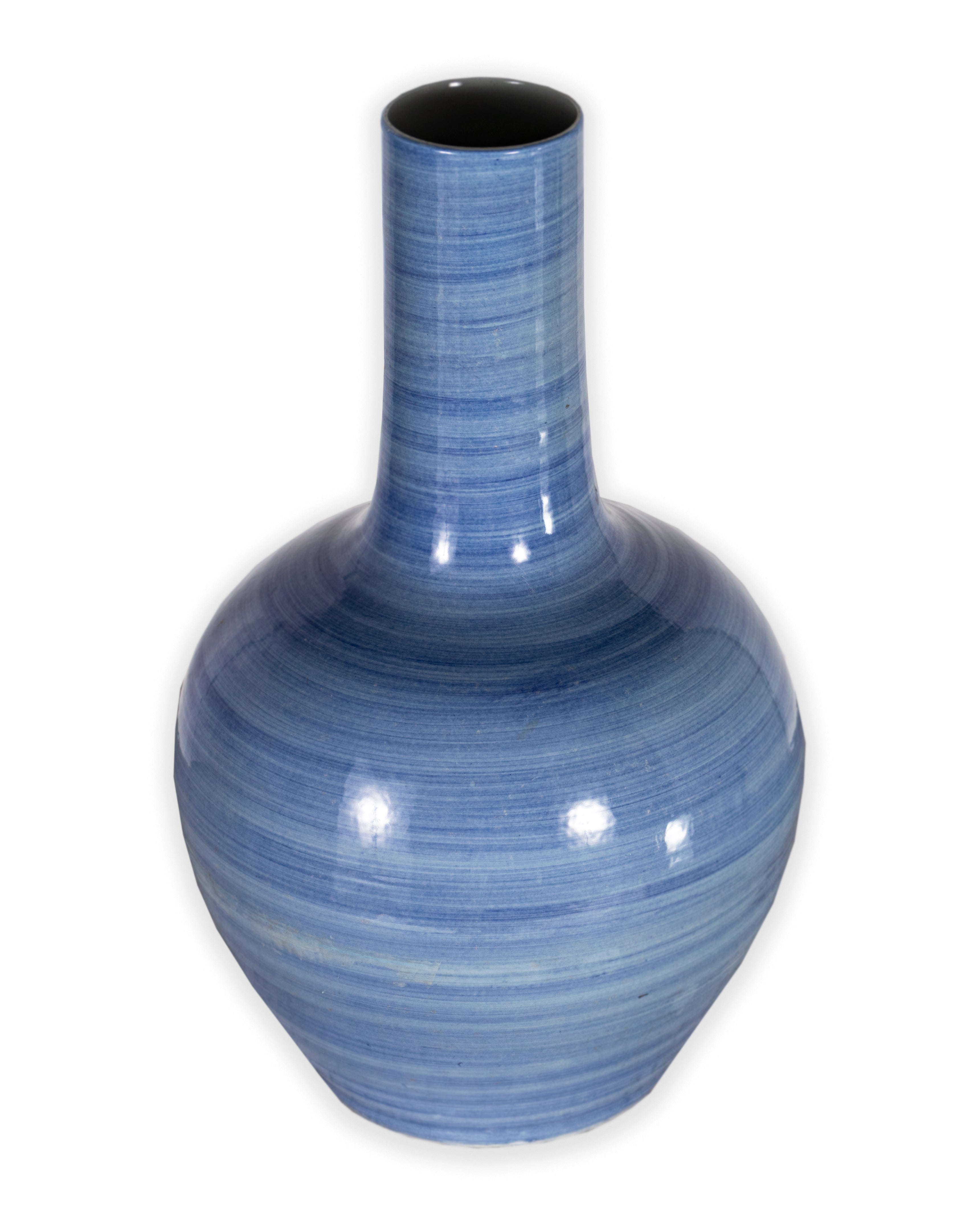 Monumental Painted Blue Glazed Vase