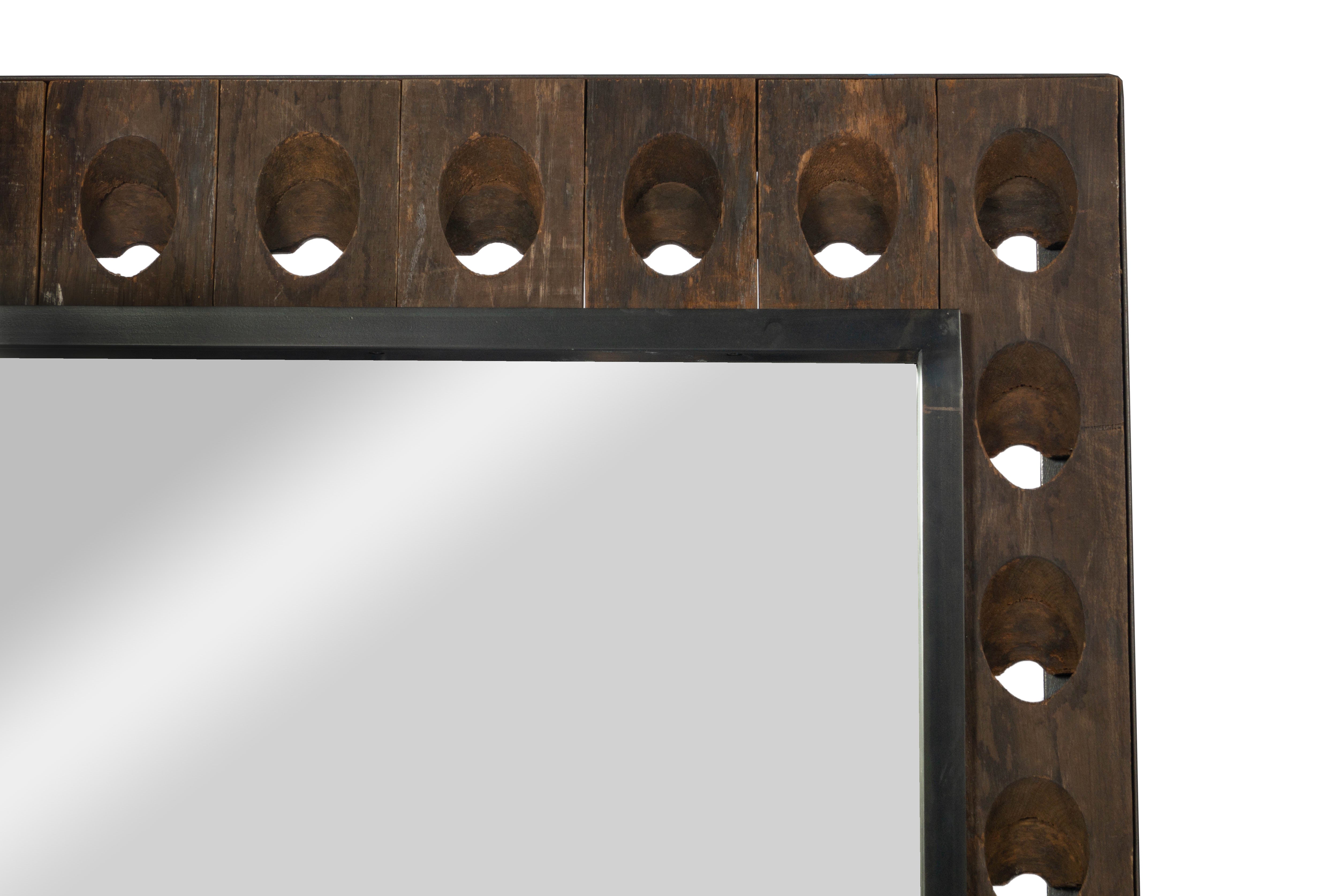 Wood Champagne Rack Framed Mirror