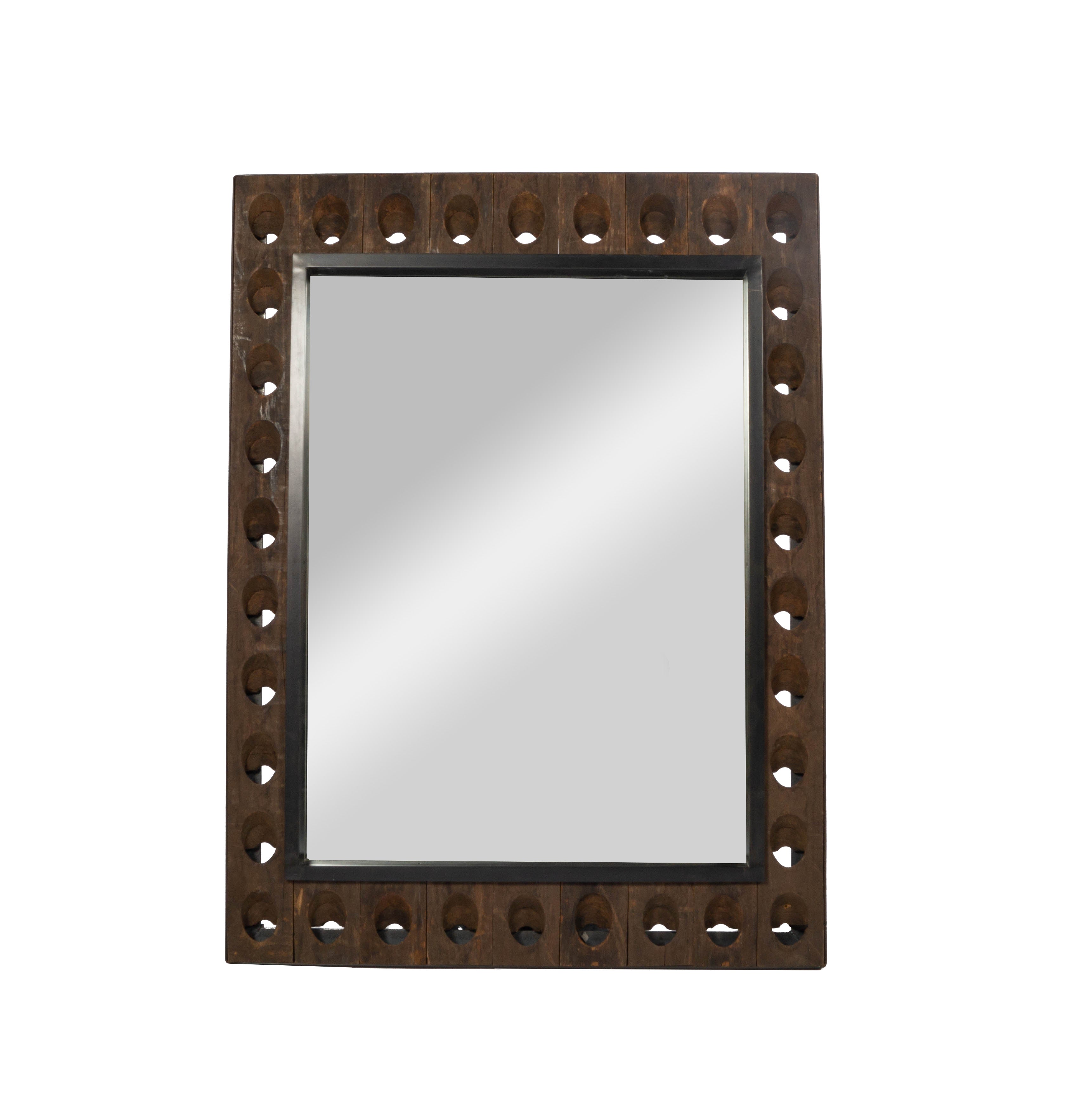 Wood Champagne Rack Framed Mirror