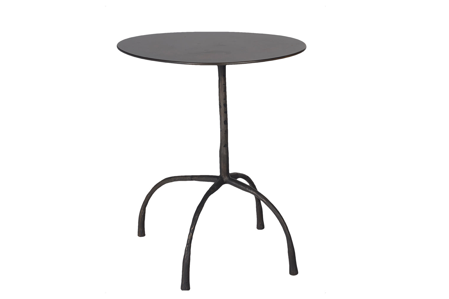 Patinated Steel Side Table with Hammered Legs