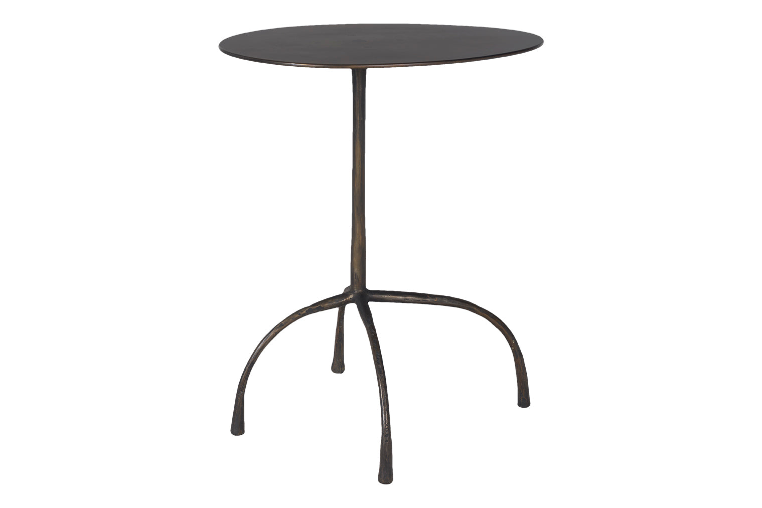 Patinated Steel Side Table with Hammered Legs