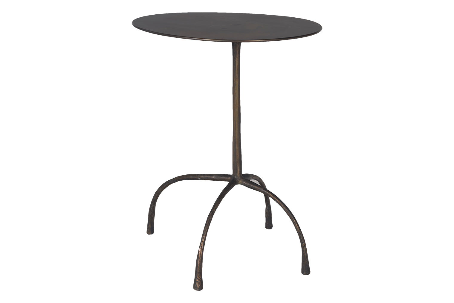 Patinated Steel Side Table with Hammered Legs