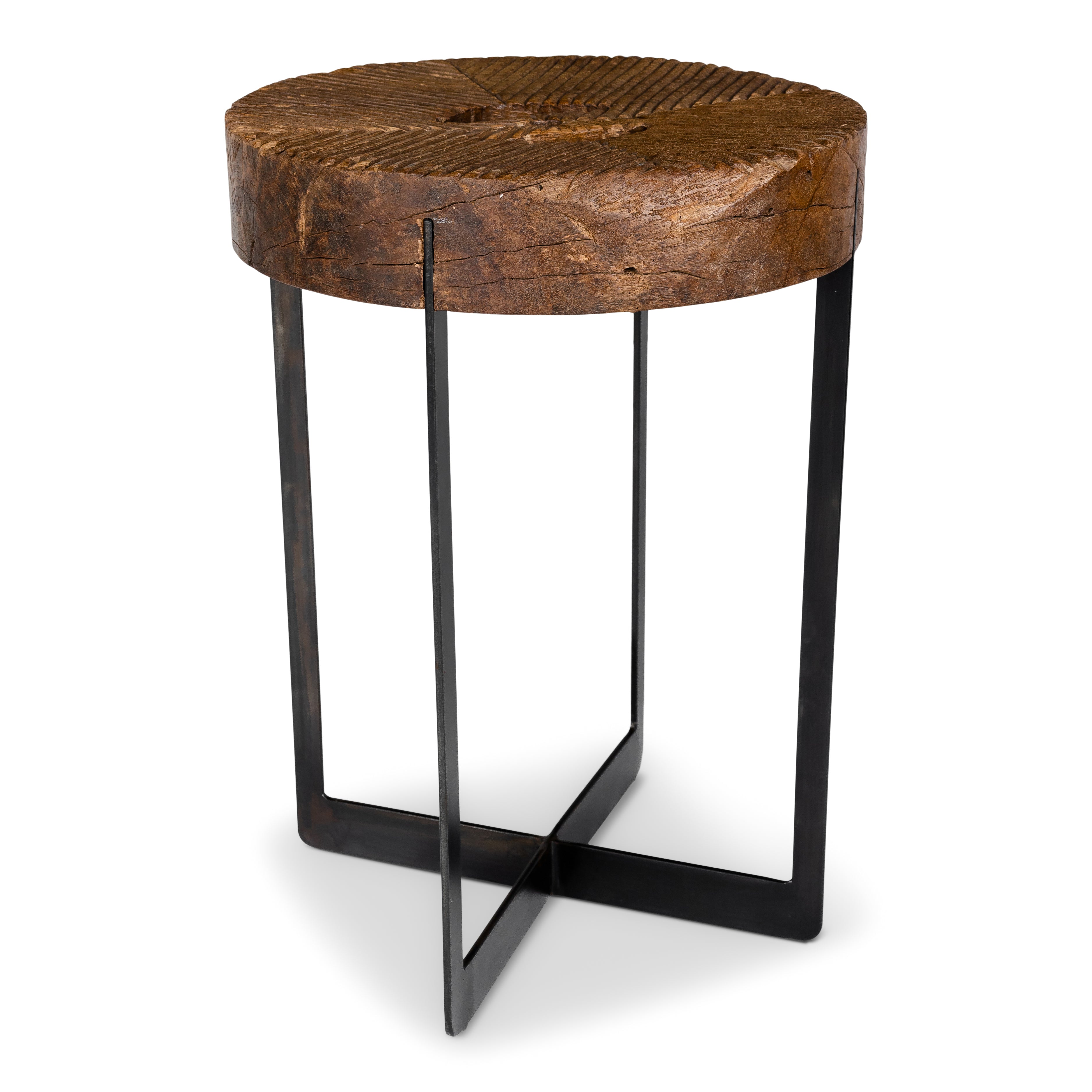 Balinese Wooden Mill Wheel on Ebony Patina Steel Base