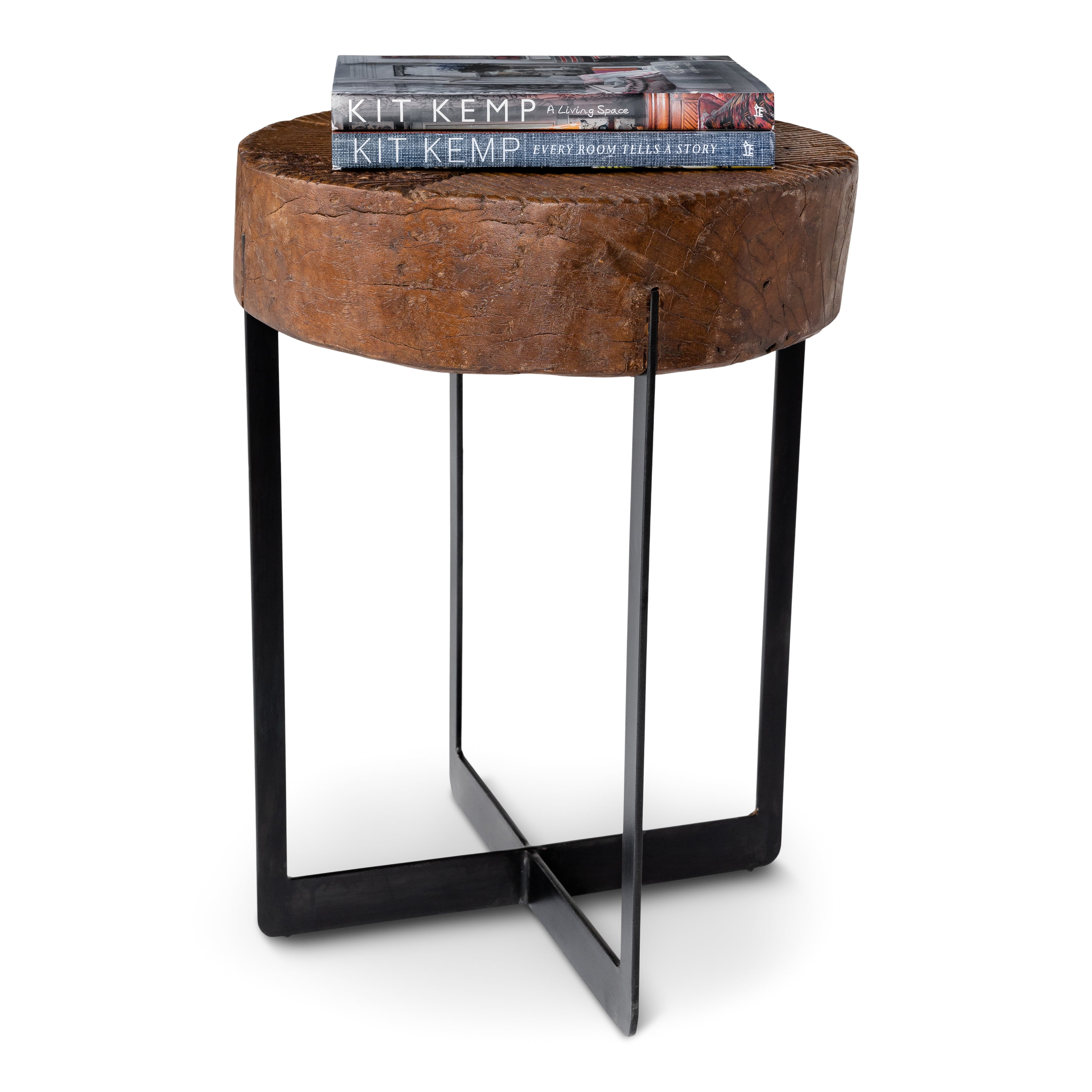 Balinese Wooden Mill Wheel on Ebony Patina Steel Base