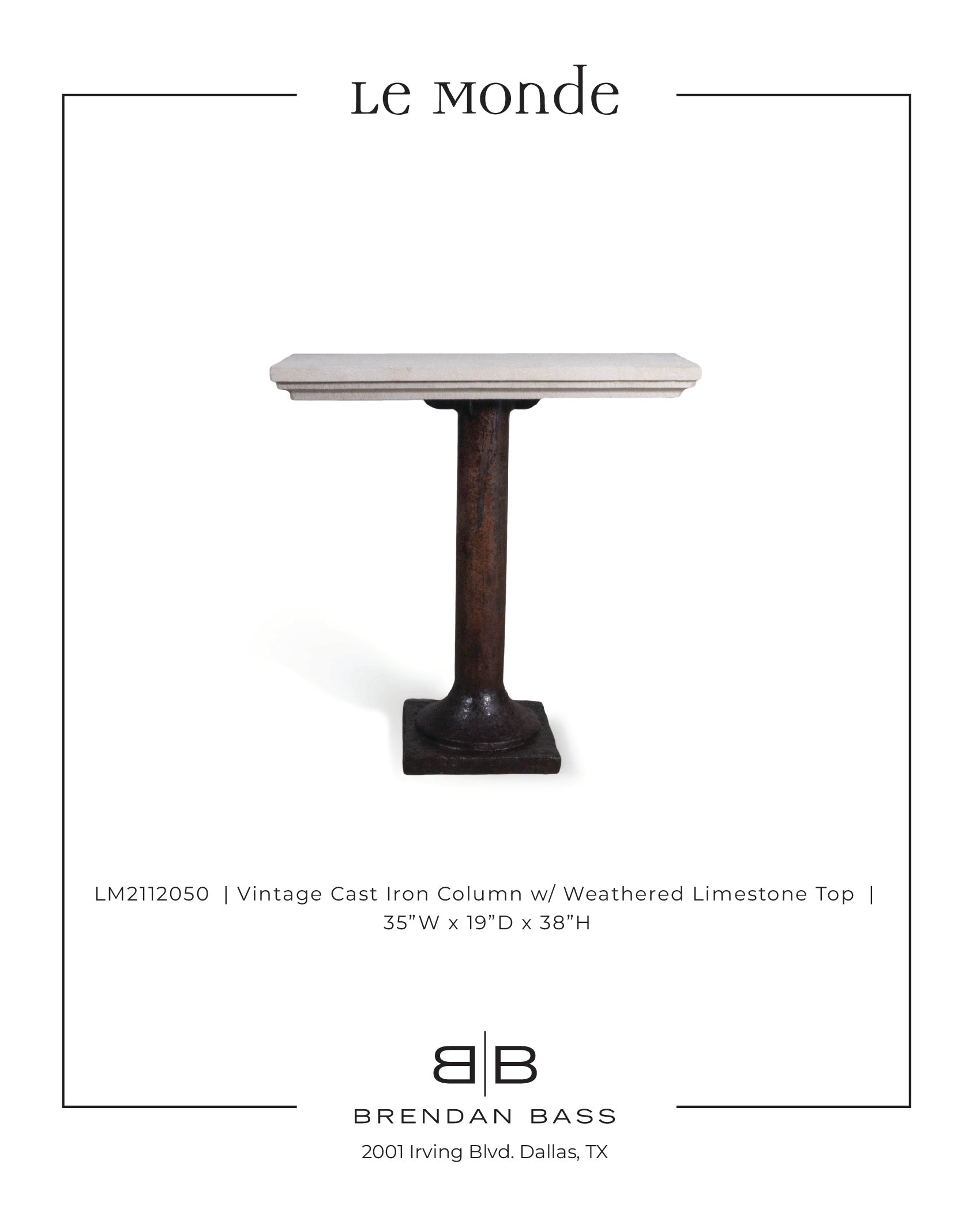 Limestone Console with Iron Column Base
