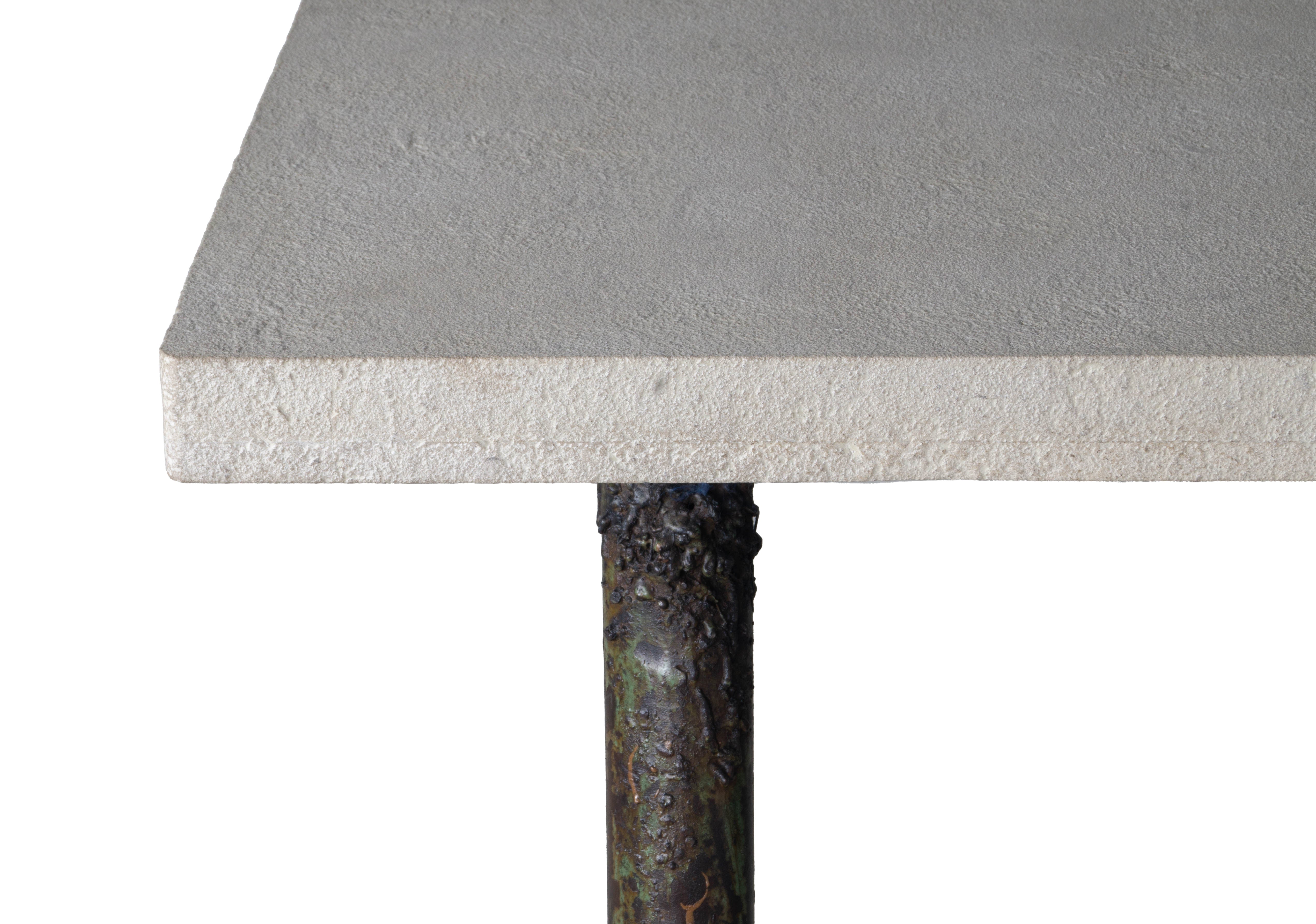 Cast Iron and Stone Industrial Console Table