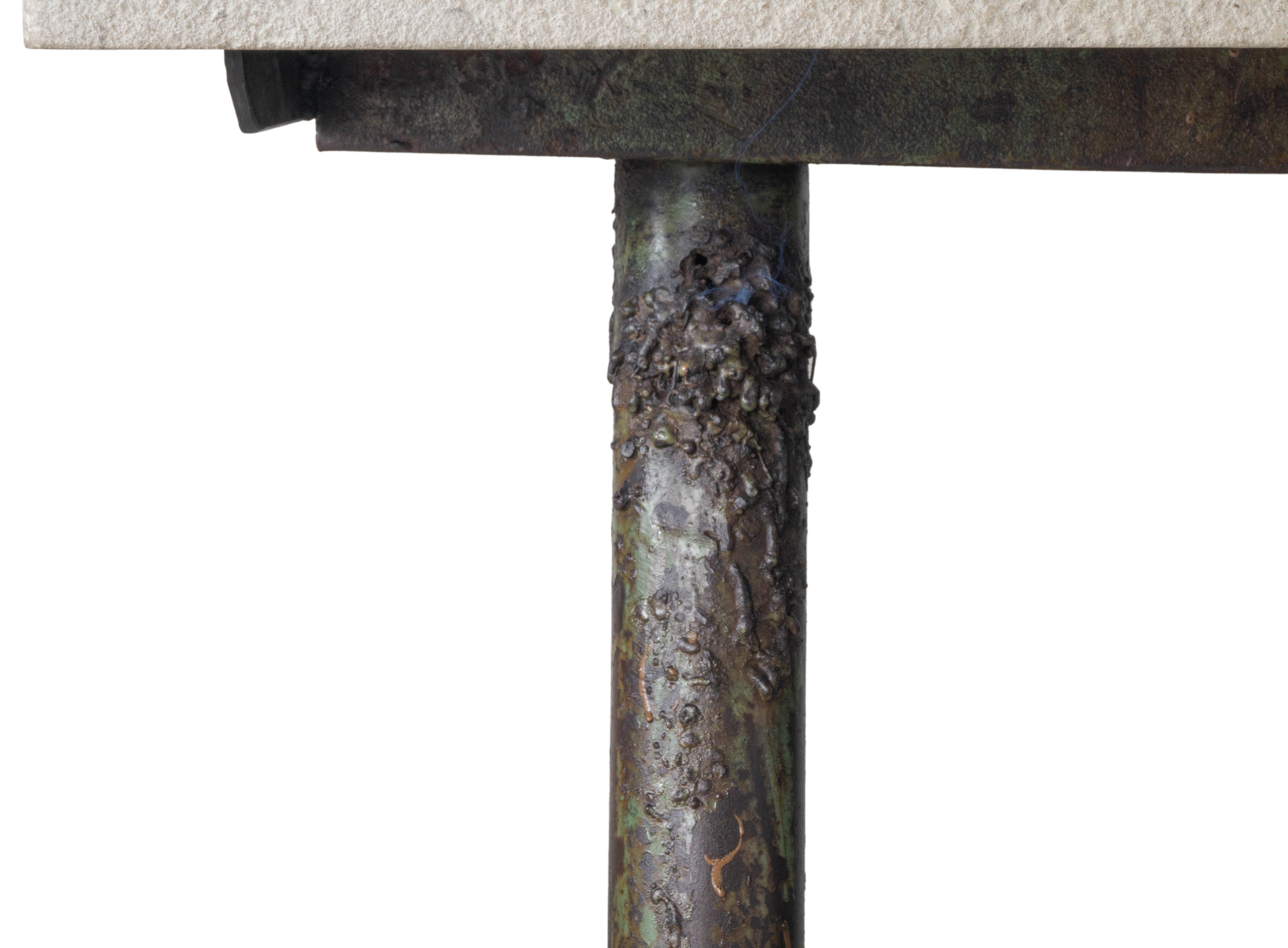 Cast Iron and Stone Industrial Console Table