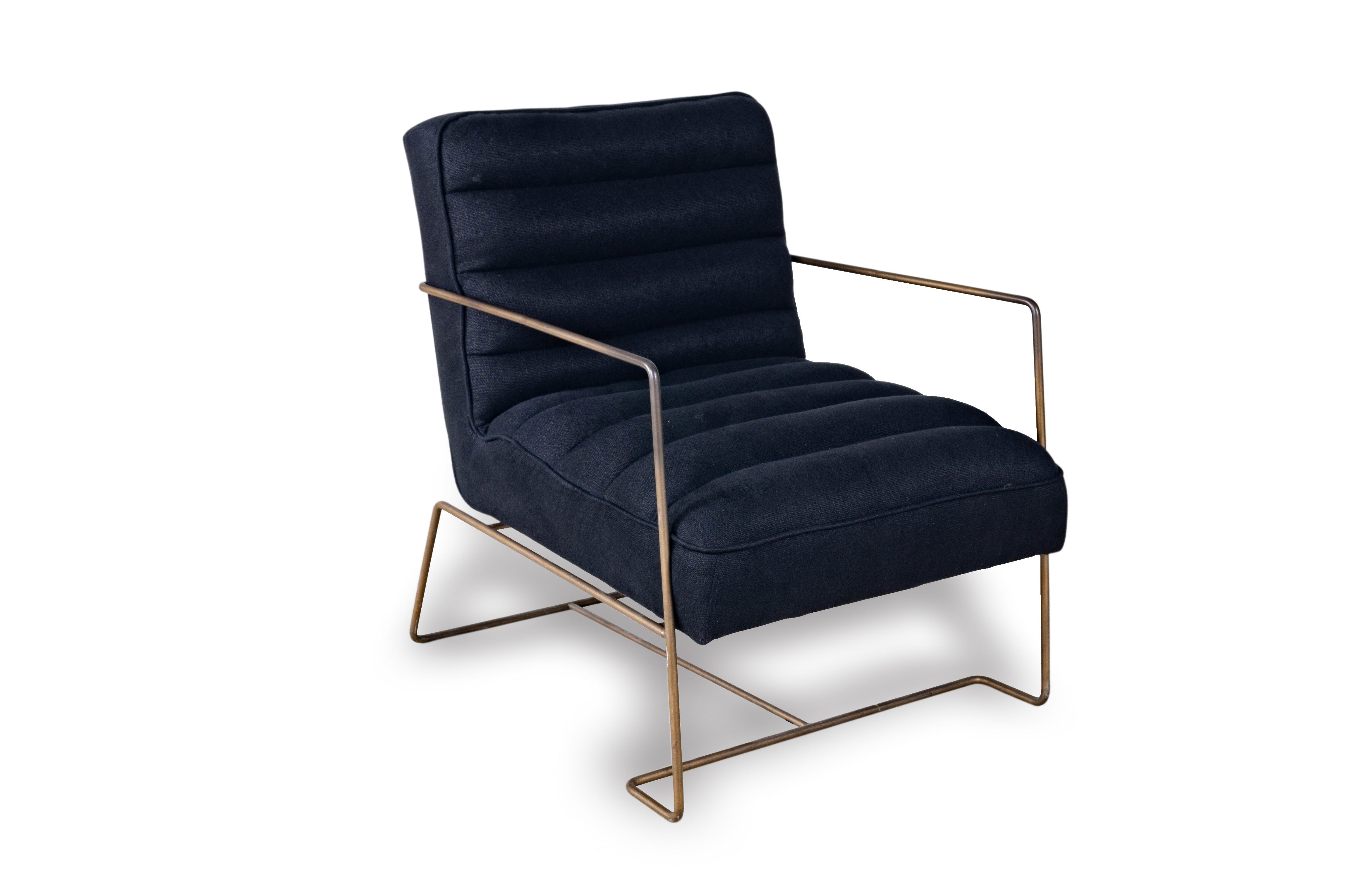 Pair of Black Channeled Chairs with Metal Frame