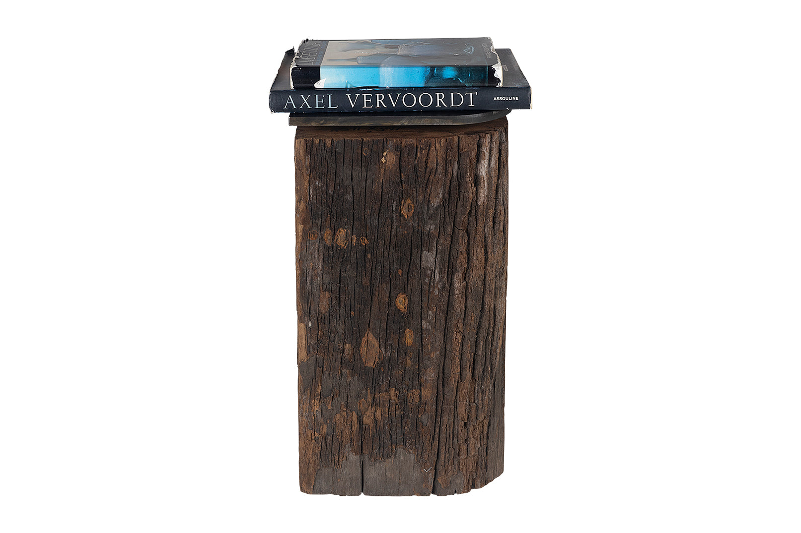 Vintage Dutch Canal Post with Patinated Steel Top Side Table