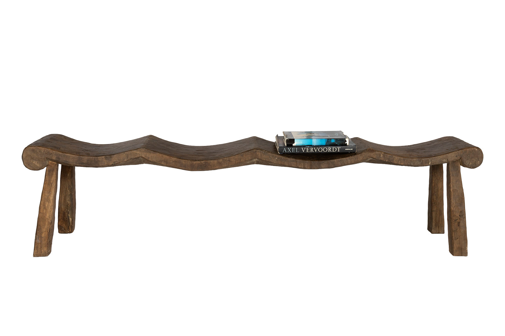 Four Seat Scalloped Weathered Elm Bench