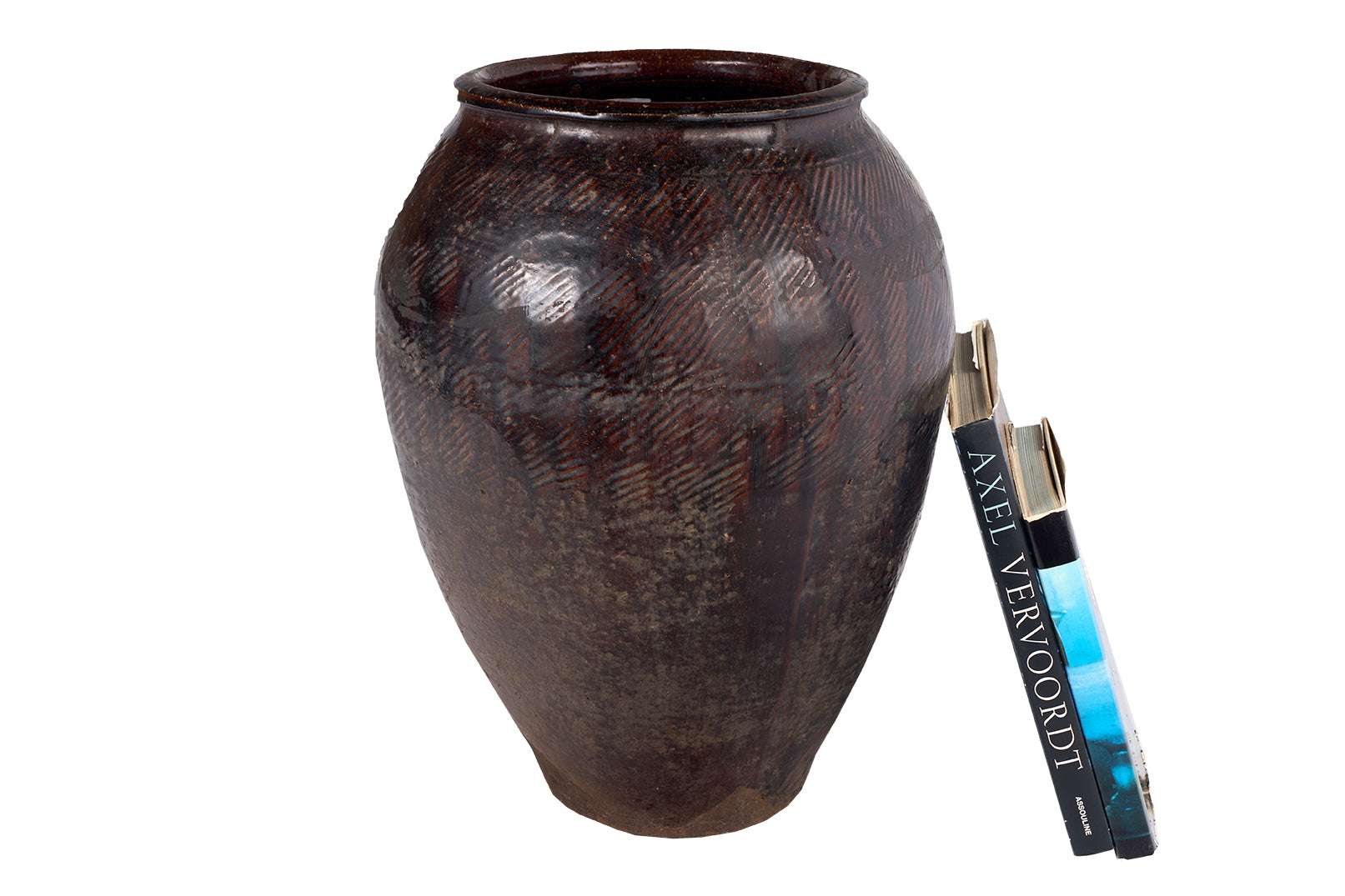 Glazed Terra Cotta Jar with Scored Texture
