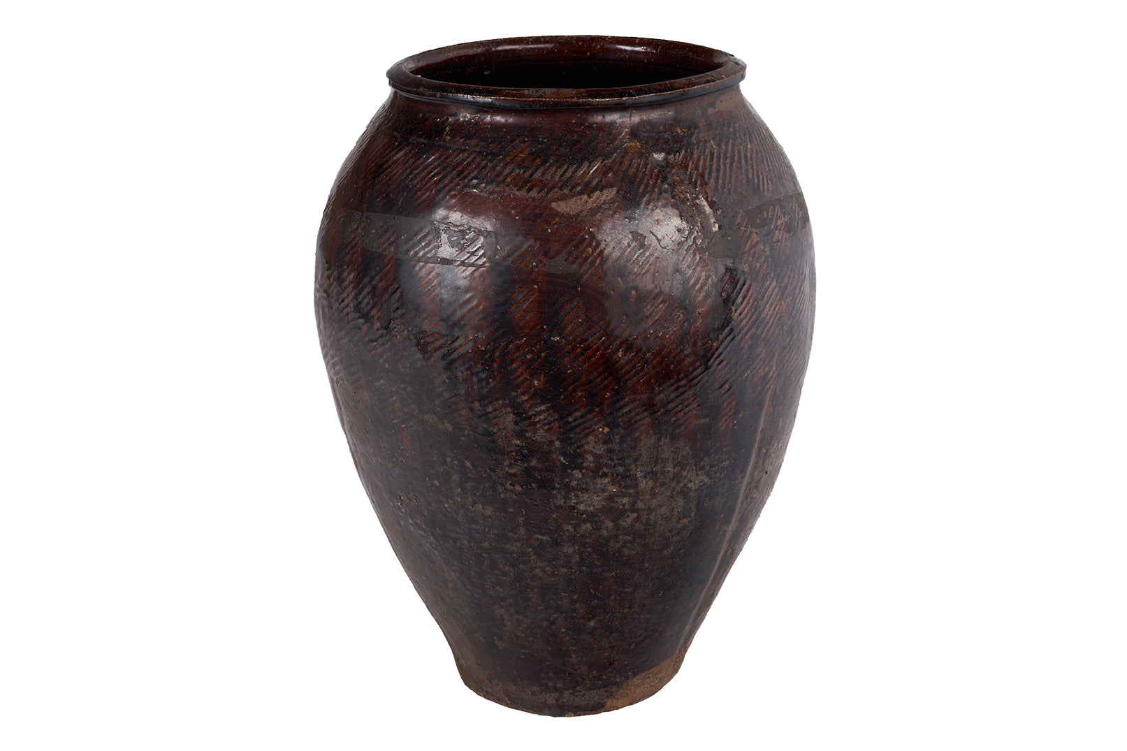 Glazed Terra Cotta Jar with Scored Texture