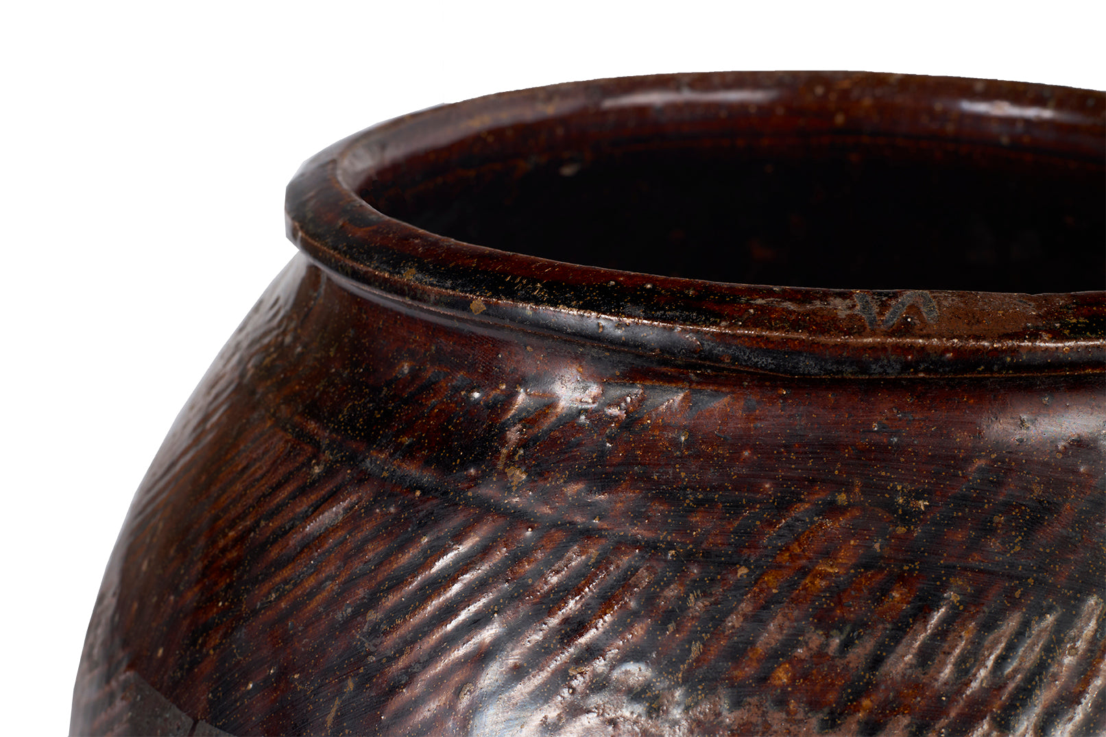 Glazed Terra Cotta Jar with Scored Texture
