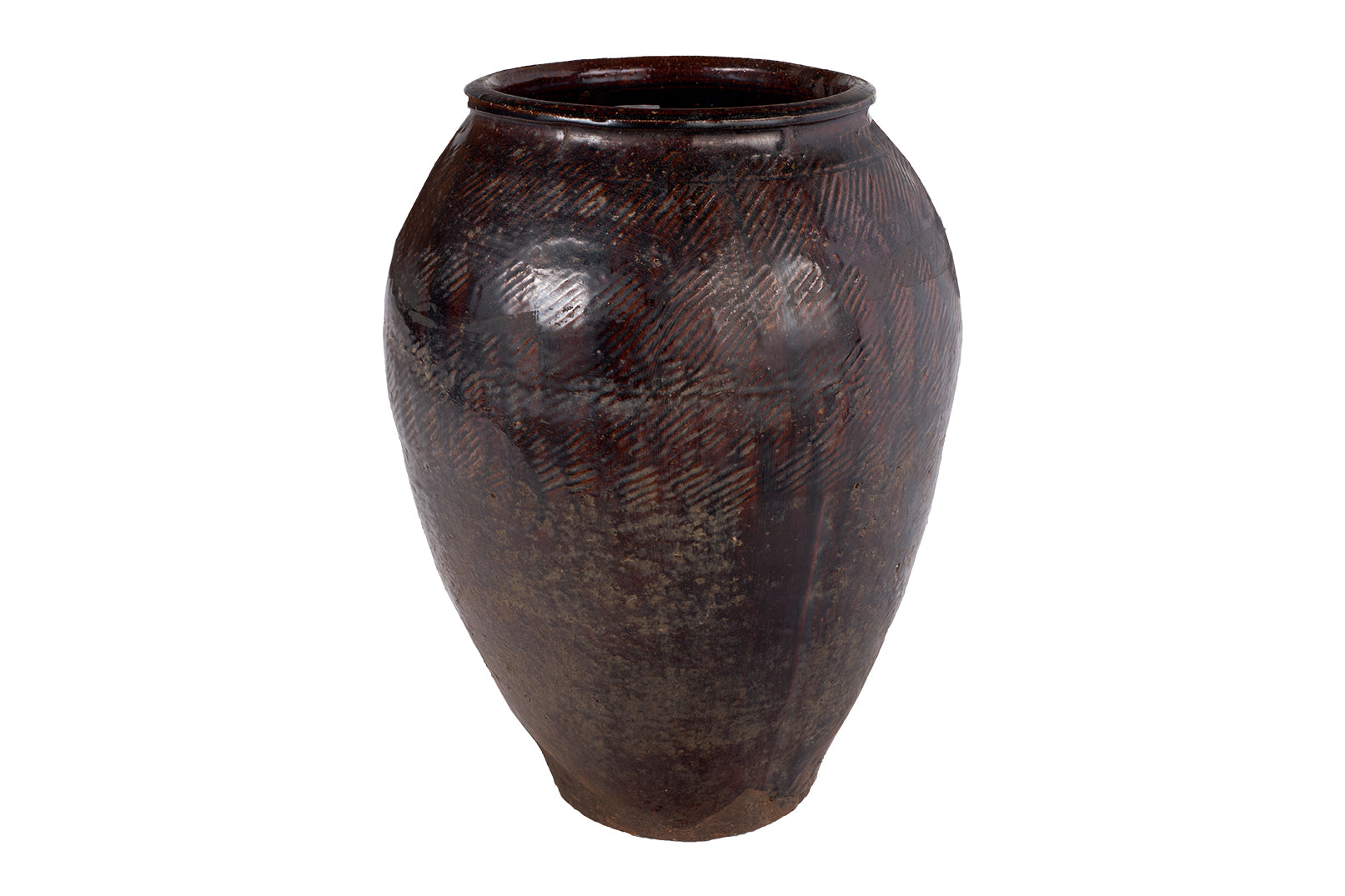 Glazed Terra Cotta Jar with Scored Texture