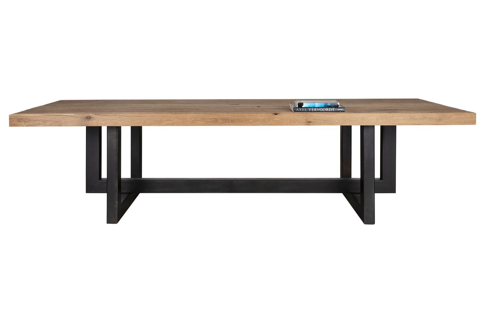 Modern Dining Table with Wood Top and Geometric Metal Base