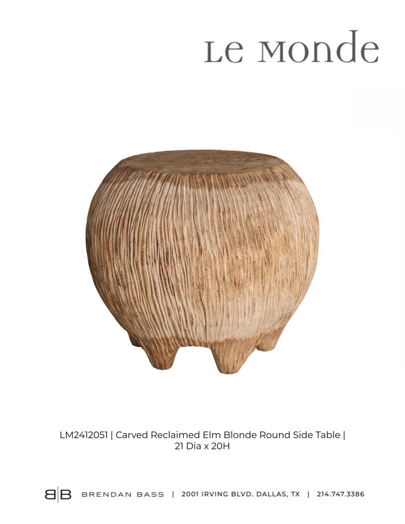 Carved Reclaimed Elm Blonde Round Side Table