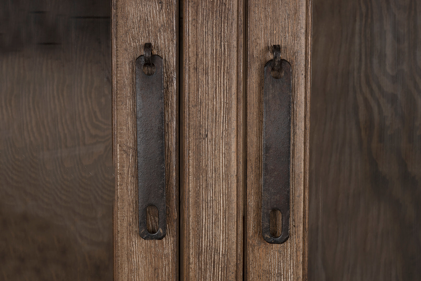 Three Door Wood Cabinet with Glass Panes