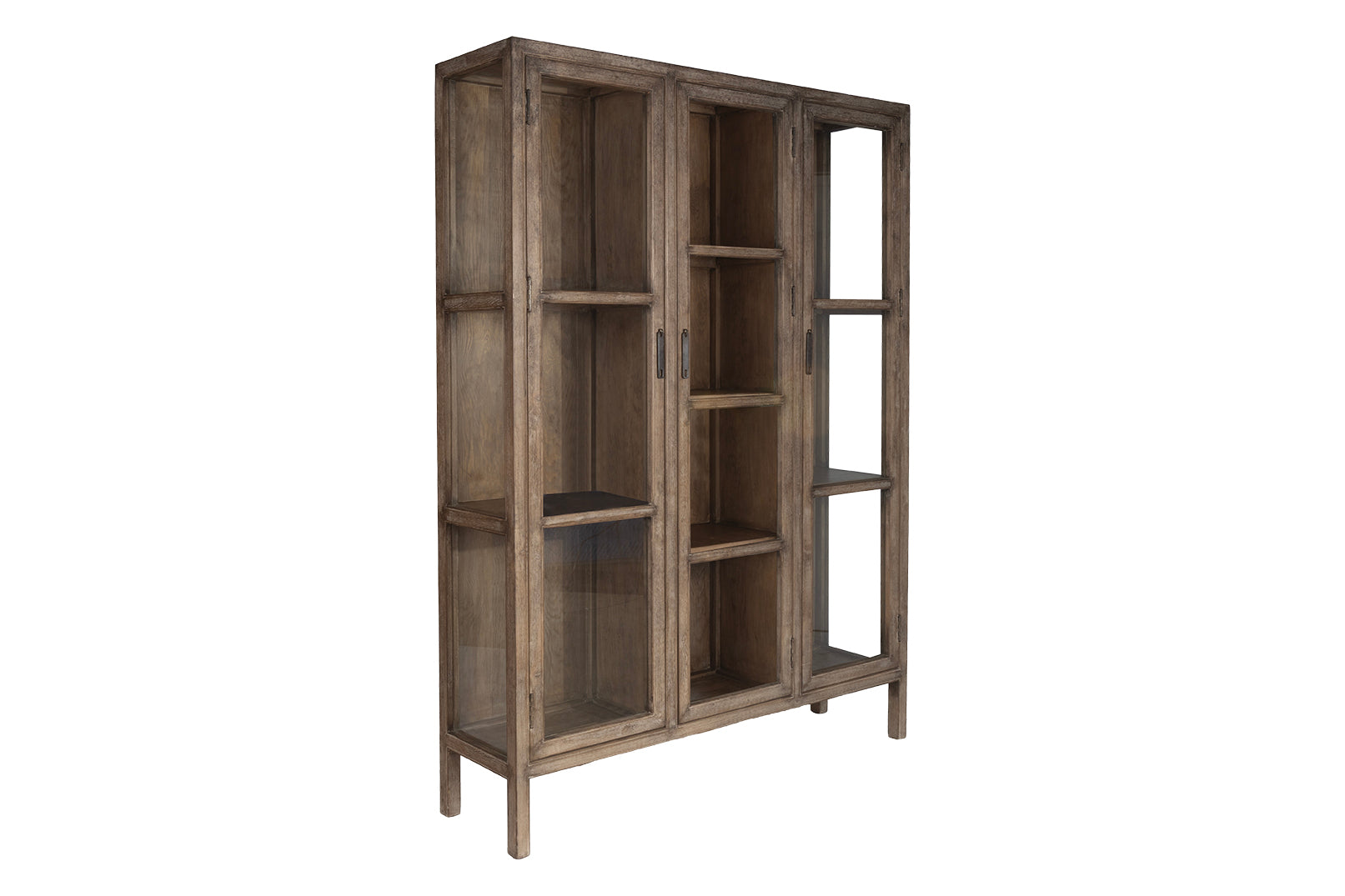 Three Door Wood Cabinet with Glass Panes