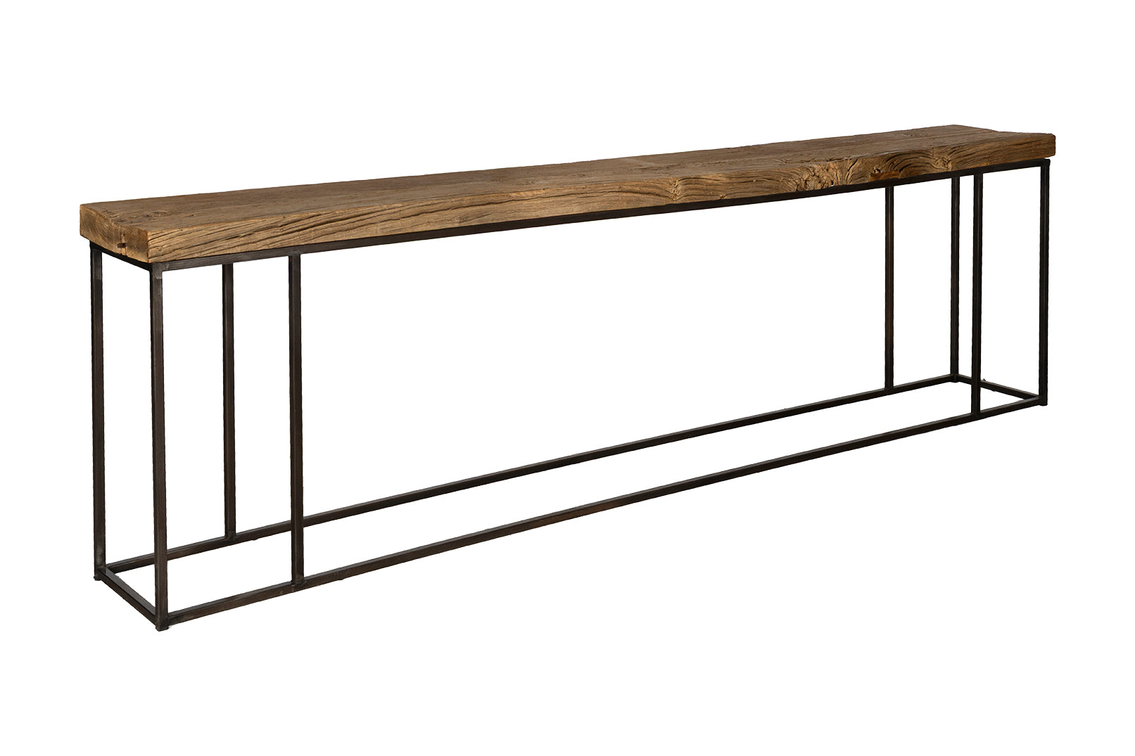 Reclaimed Elm Console on Minimalistic Steel Base