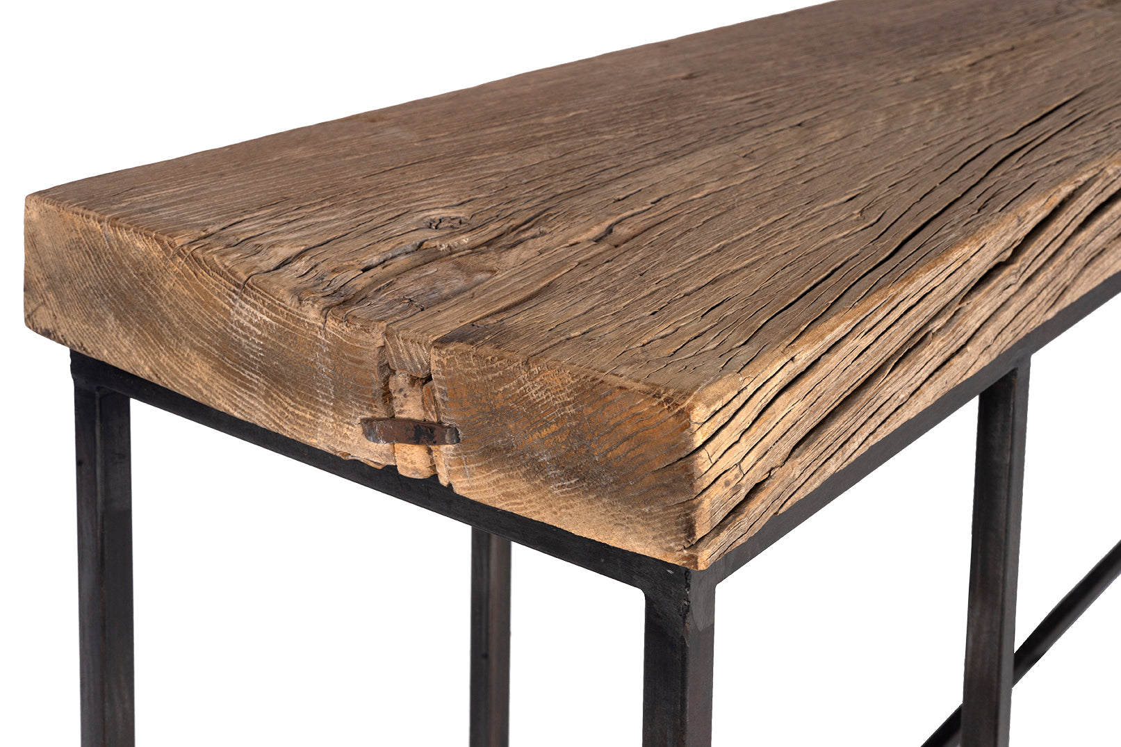 Reclaimed Elm Console on Minimalistic Steel Base