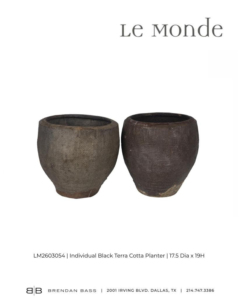 Terra Cotta Planter with Scored Texture
