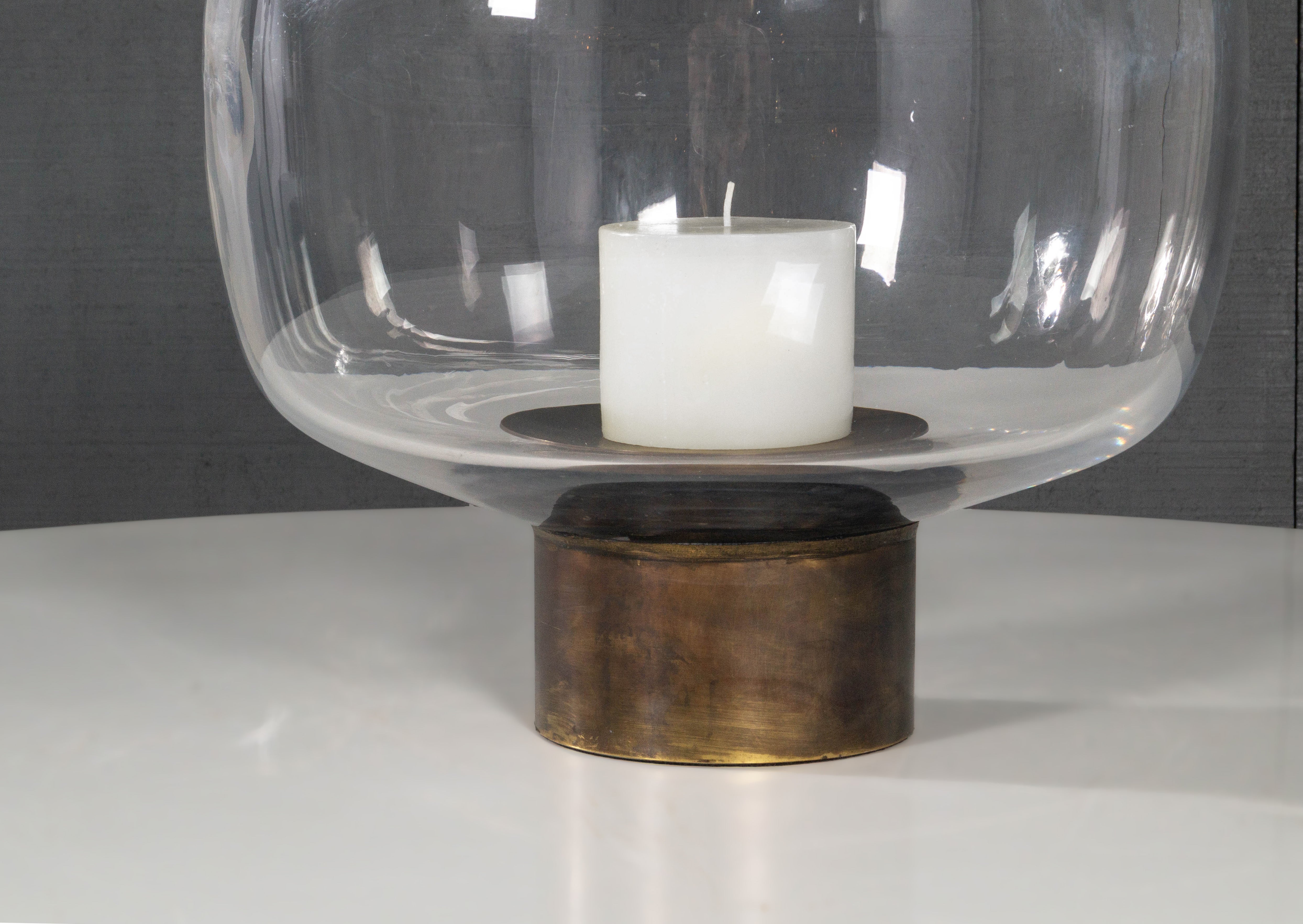 Crystal Candle Huricane with Brass Base