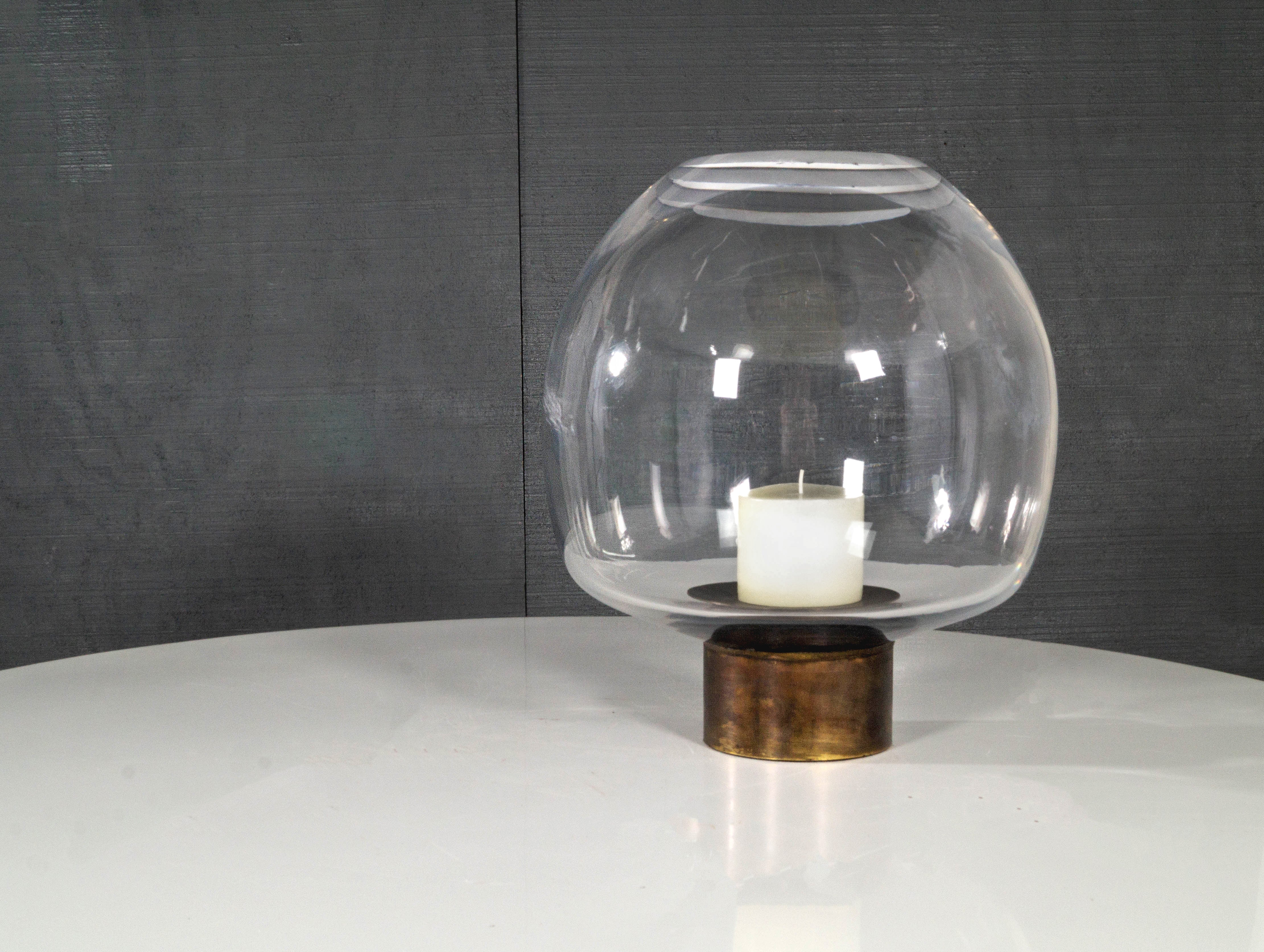 Crystal Candle Huricane with Brass Base