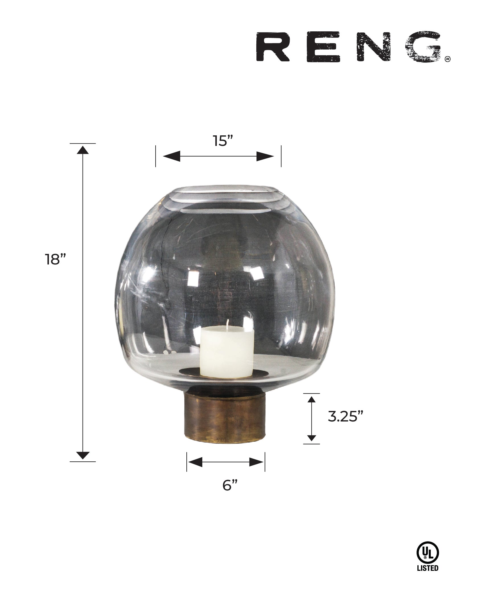 Crystal Candle Huricane with Brass Base