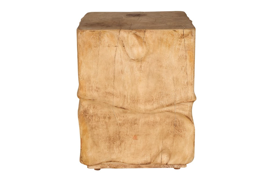 Bleached Mango Lychee Carved Side Table