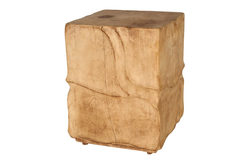 Bleached Mango Lychee Carved Side Table