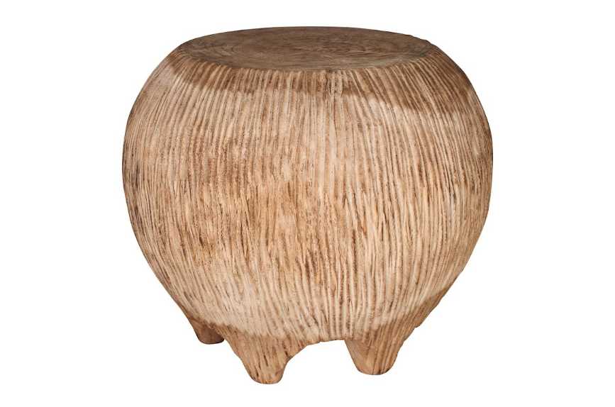 Carved Reclaimed Elm Blonde Round Side Table