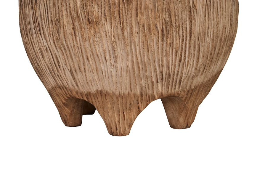 Carved Reclaimed Elm Blonde Round Side Table