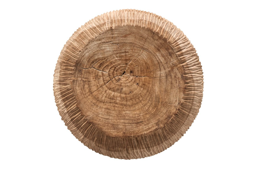 Carved Reclaimed Elm Blonde Round Side Table