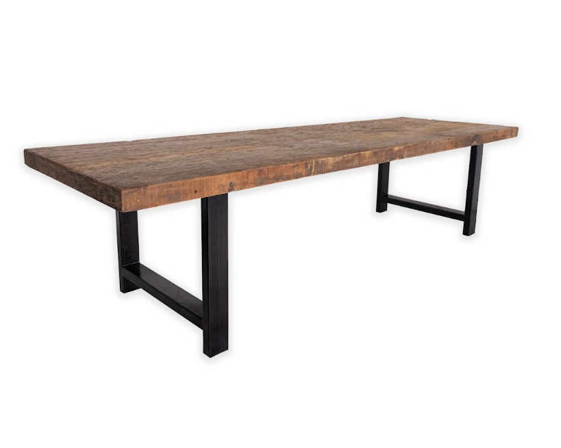 Reclaimed Elm Top on Ebonized Steel Base Dining Table
