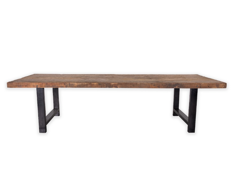 Reclaimed Elm Top on Ebonized Steel Base Dining Table