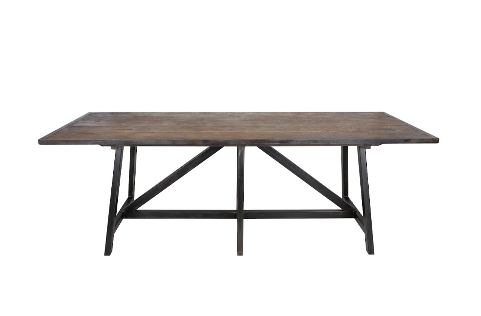 Bar Height Island Table, Vintage Elm Steel Framed Top, Ebony Patina Angle Base