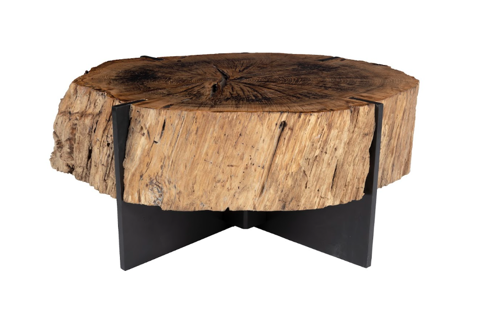 Modernist Ebonized Steel and End Cut Oak Coffee Table