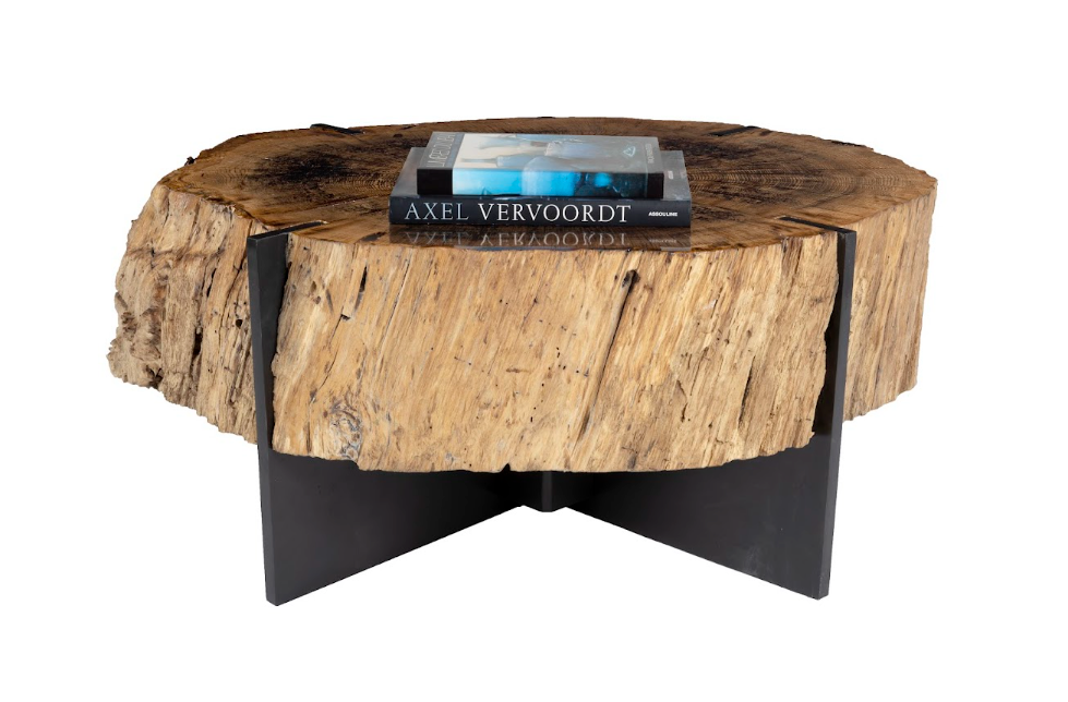 Modernist Ebonized Steel and End Cut Oak Coffee Table